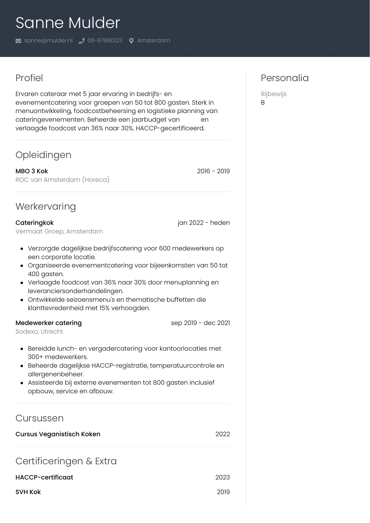 CV Professioneel voor cateraar