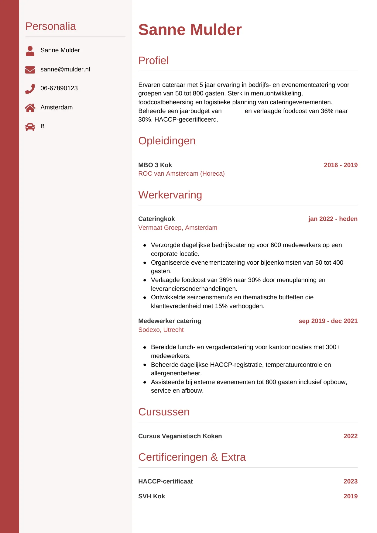 CV Verticaal voor cateraar