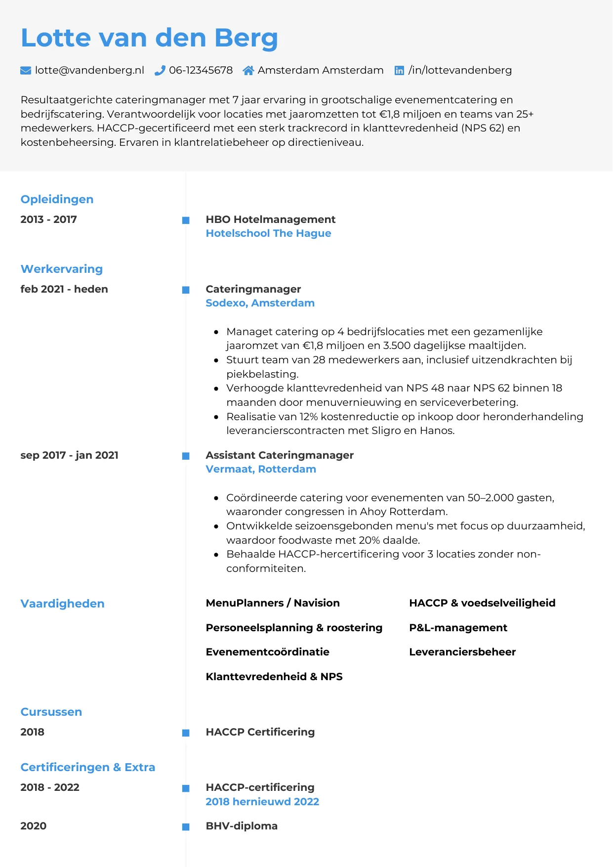 CV Chrono voor cateringmanager