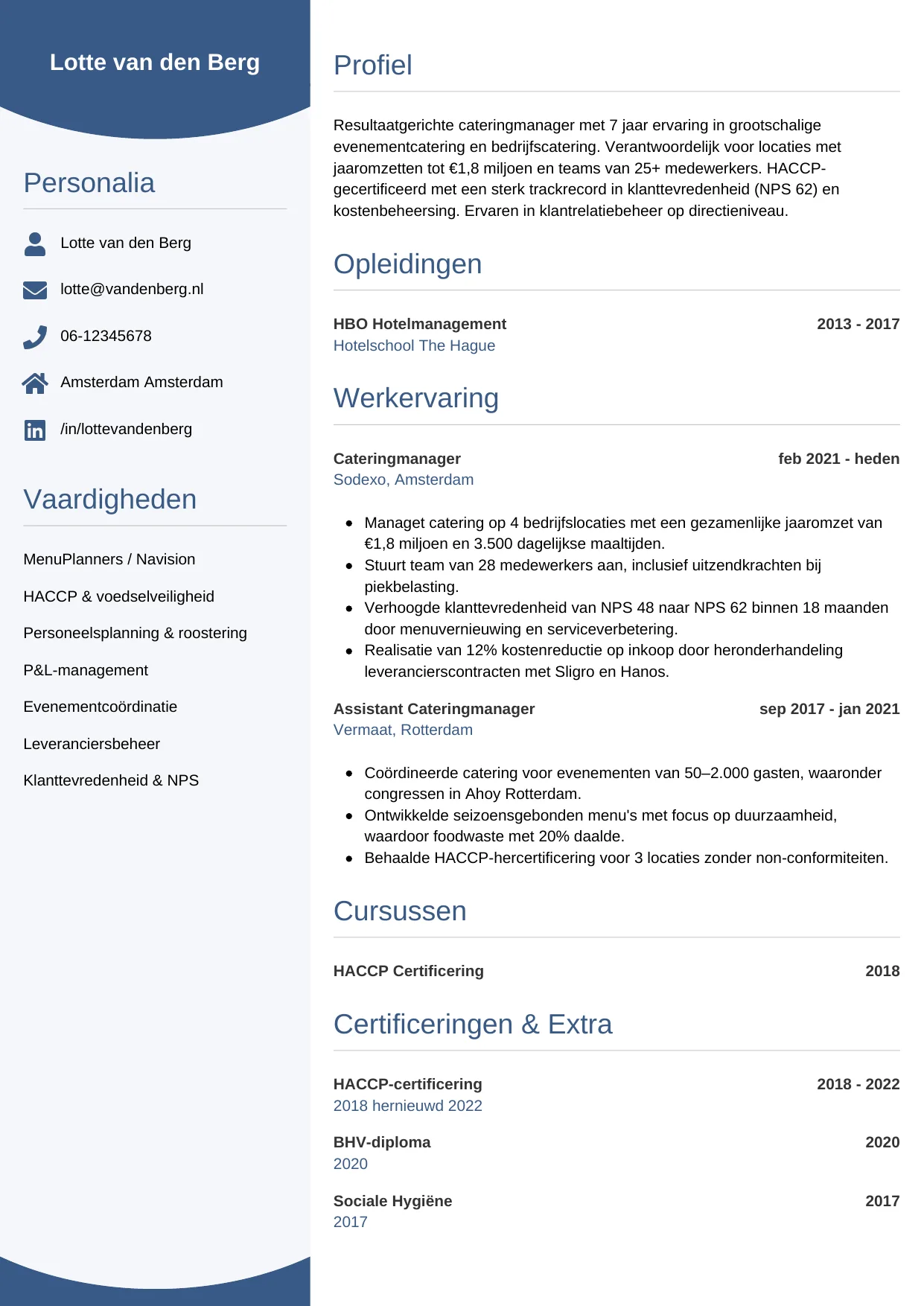 CV Circulair voor cateringmanager