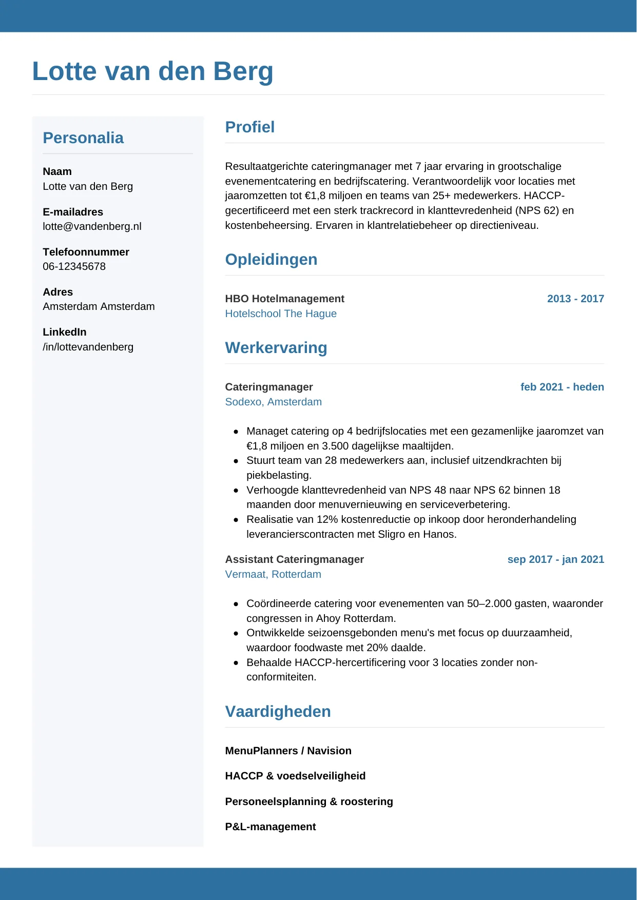 CV Horizontaal voor cateringmanager