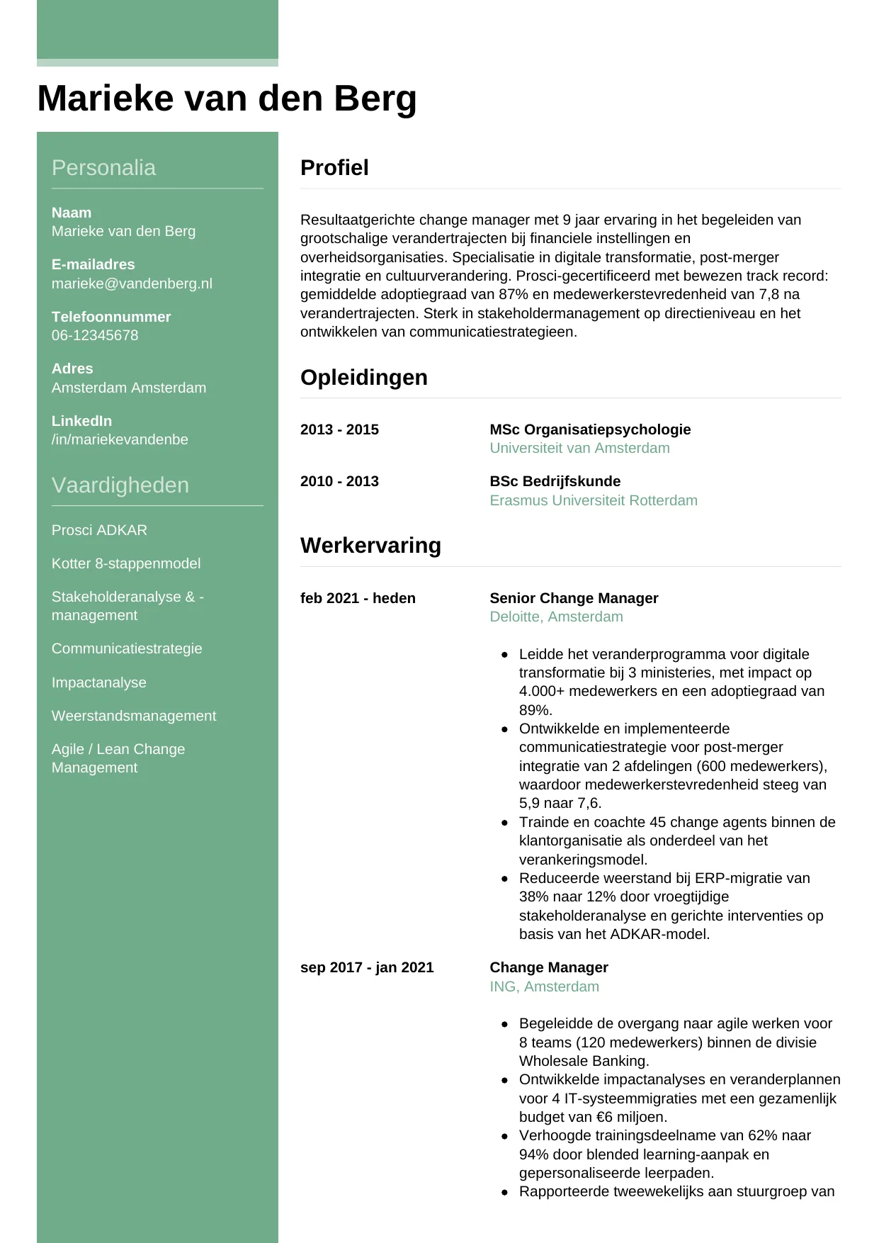 CV Casual voor change manager