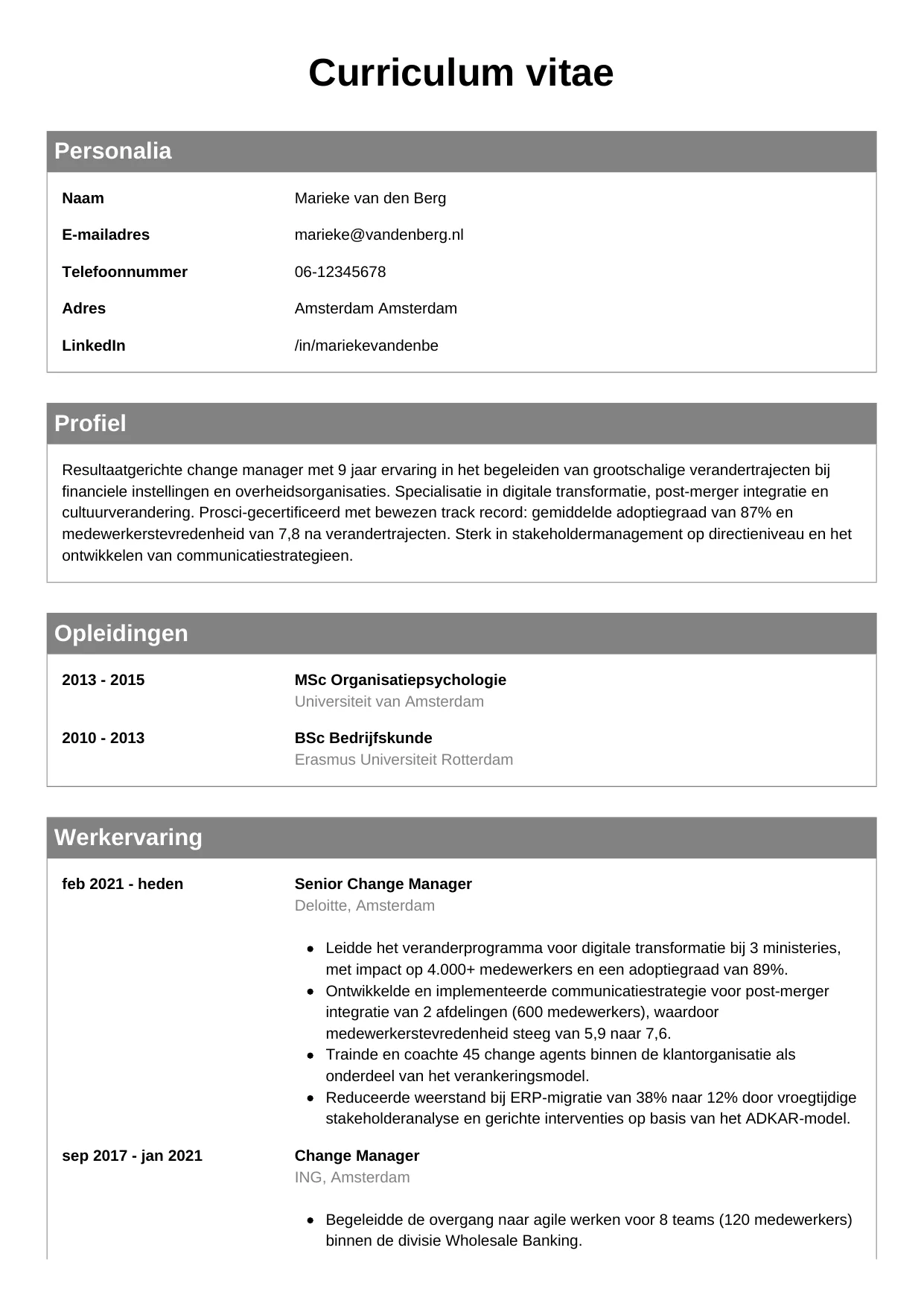 CV Klassiek voor change manager