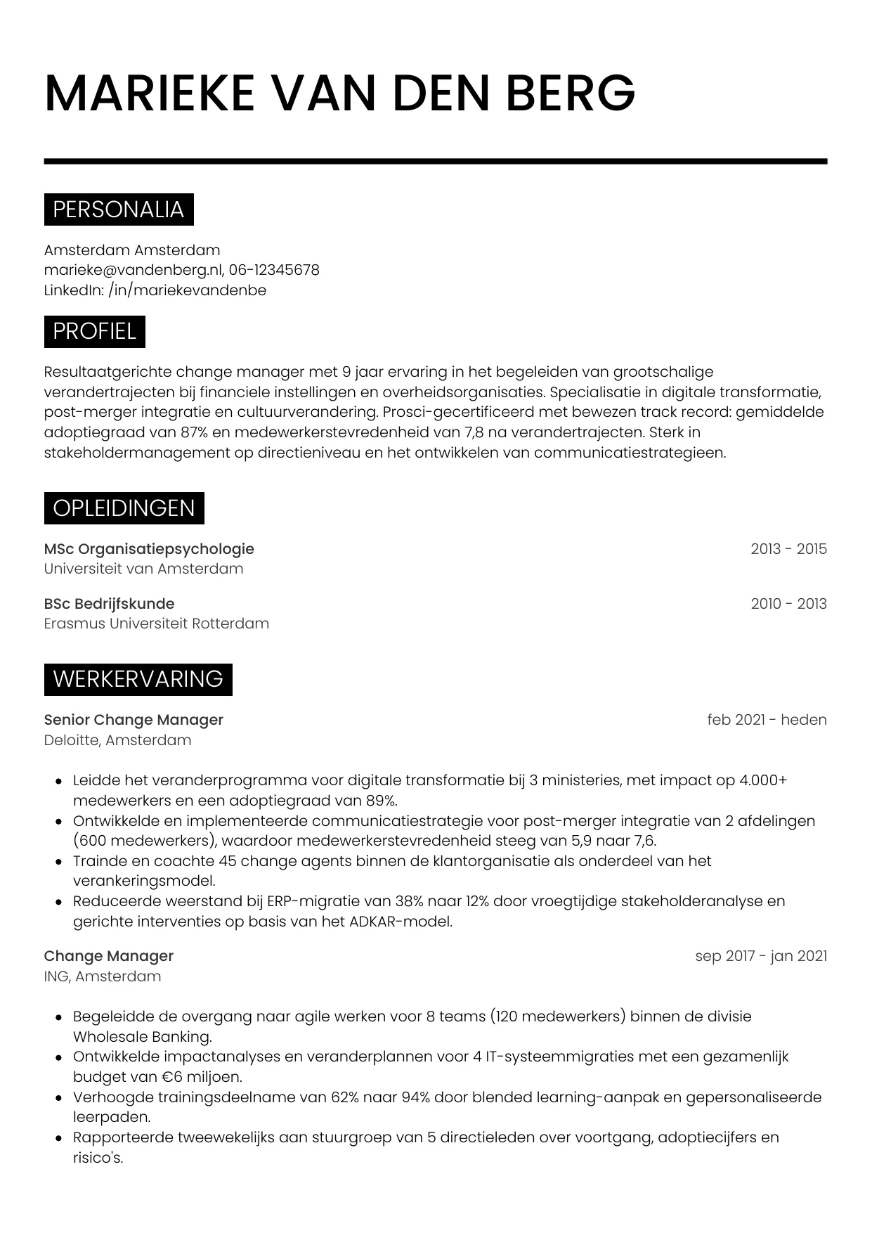 CV Metro voor change manager