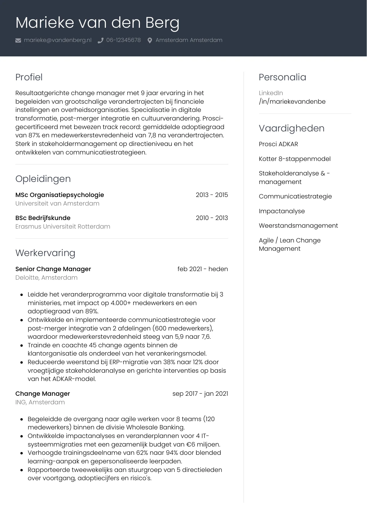CV Professioneel voor change manager