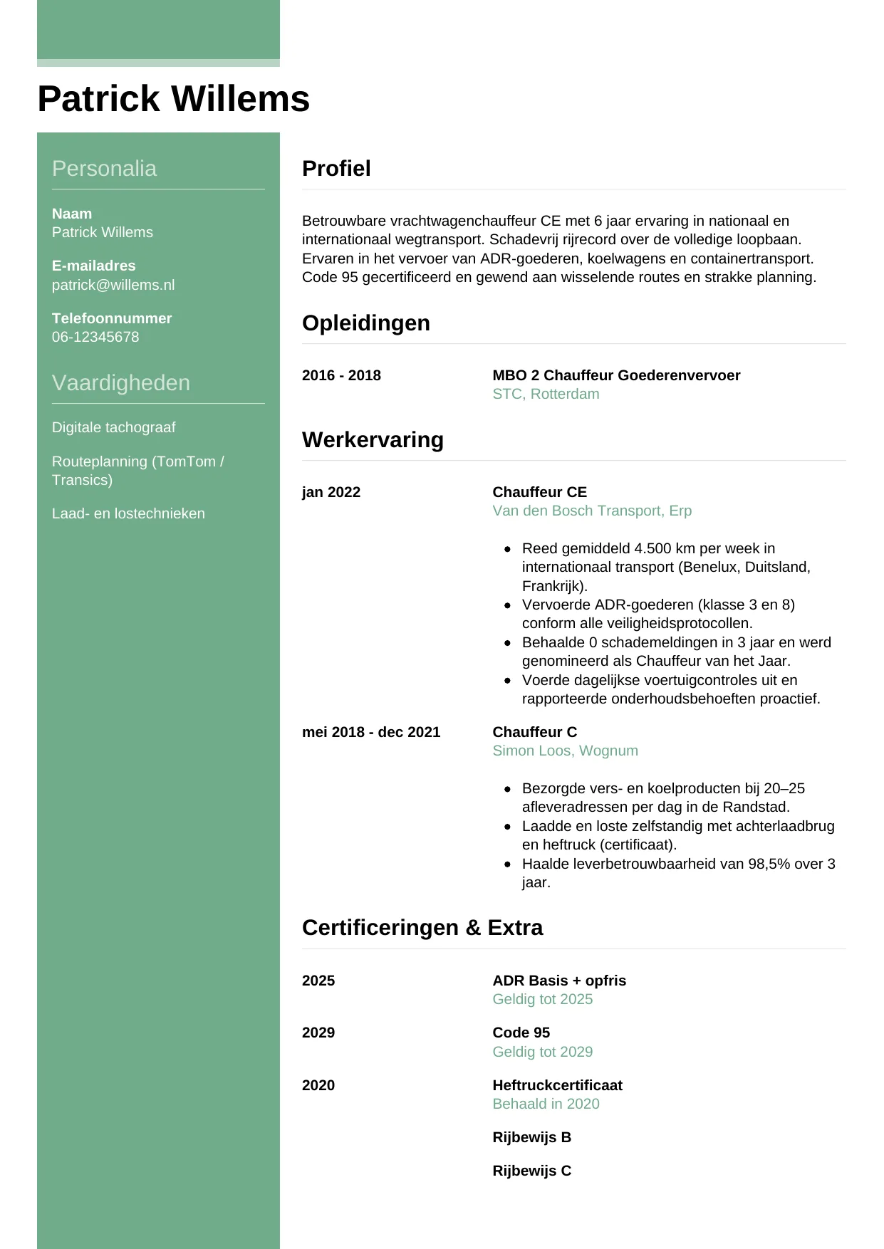 CV Casual voor chauffeur