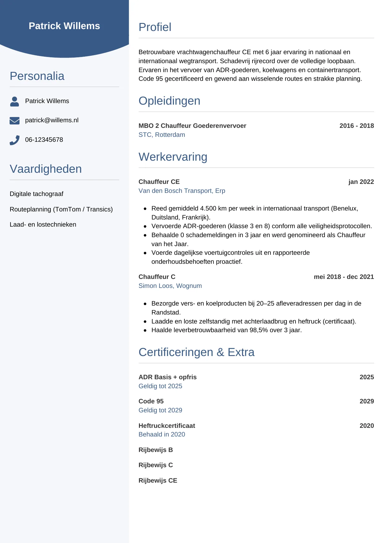 CV Circulair voor chauffeur