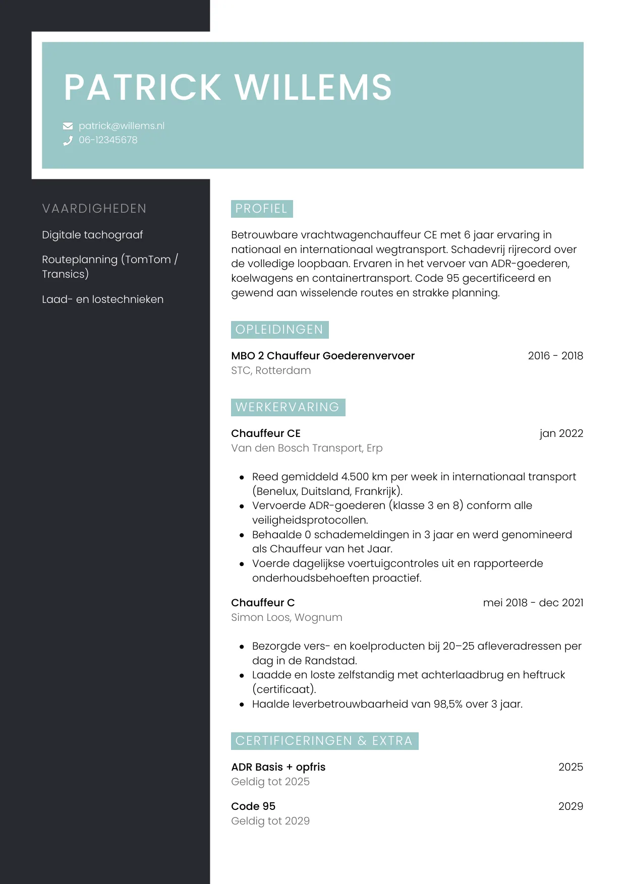 CV Elegant voor chauffeur