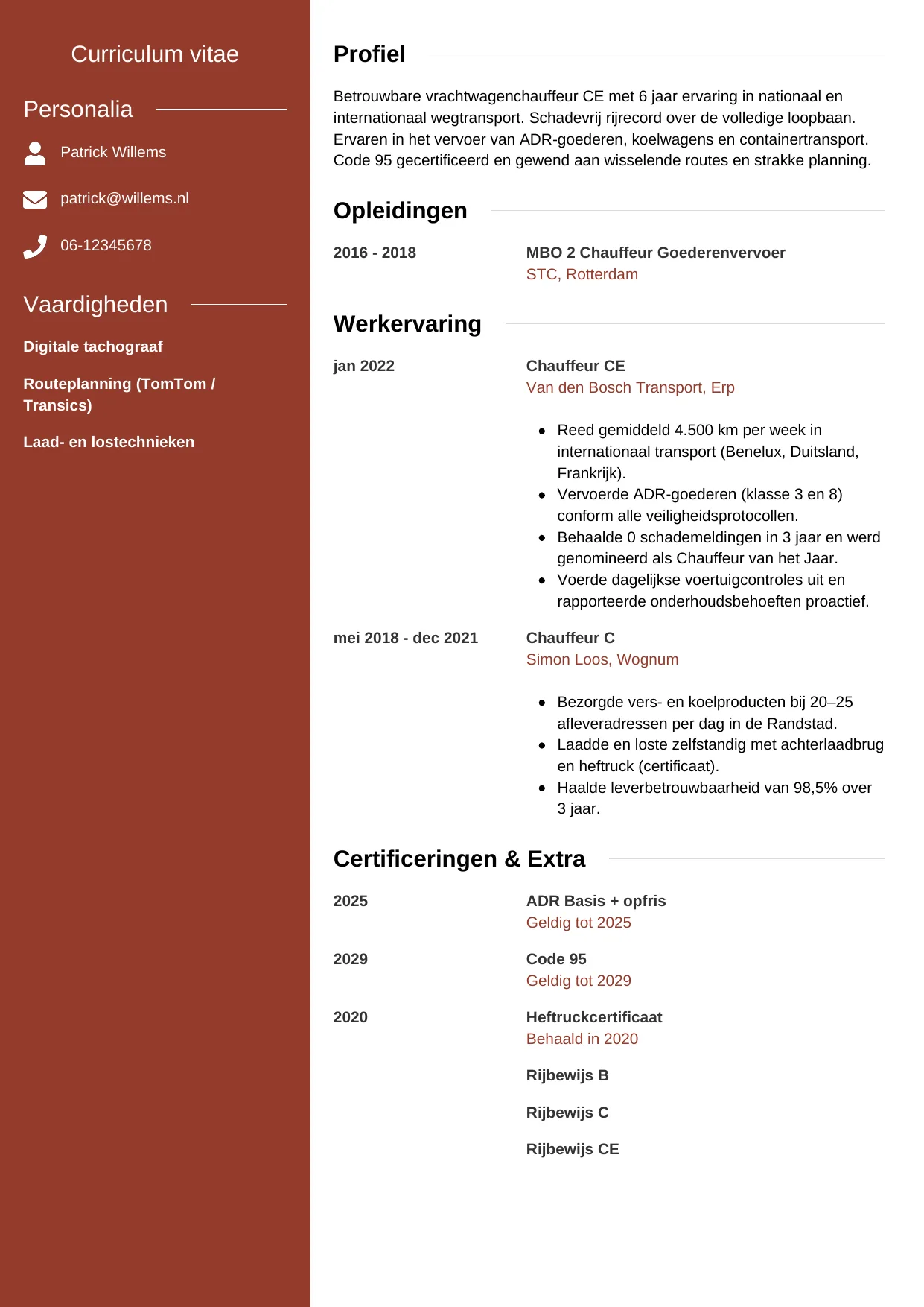 CV Modern voor chauffeur