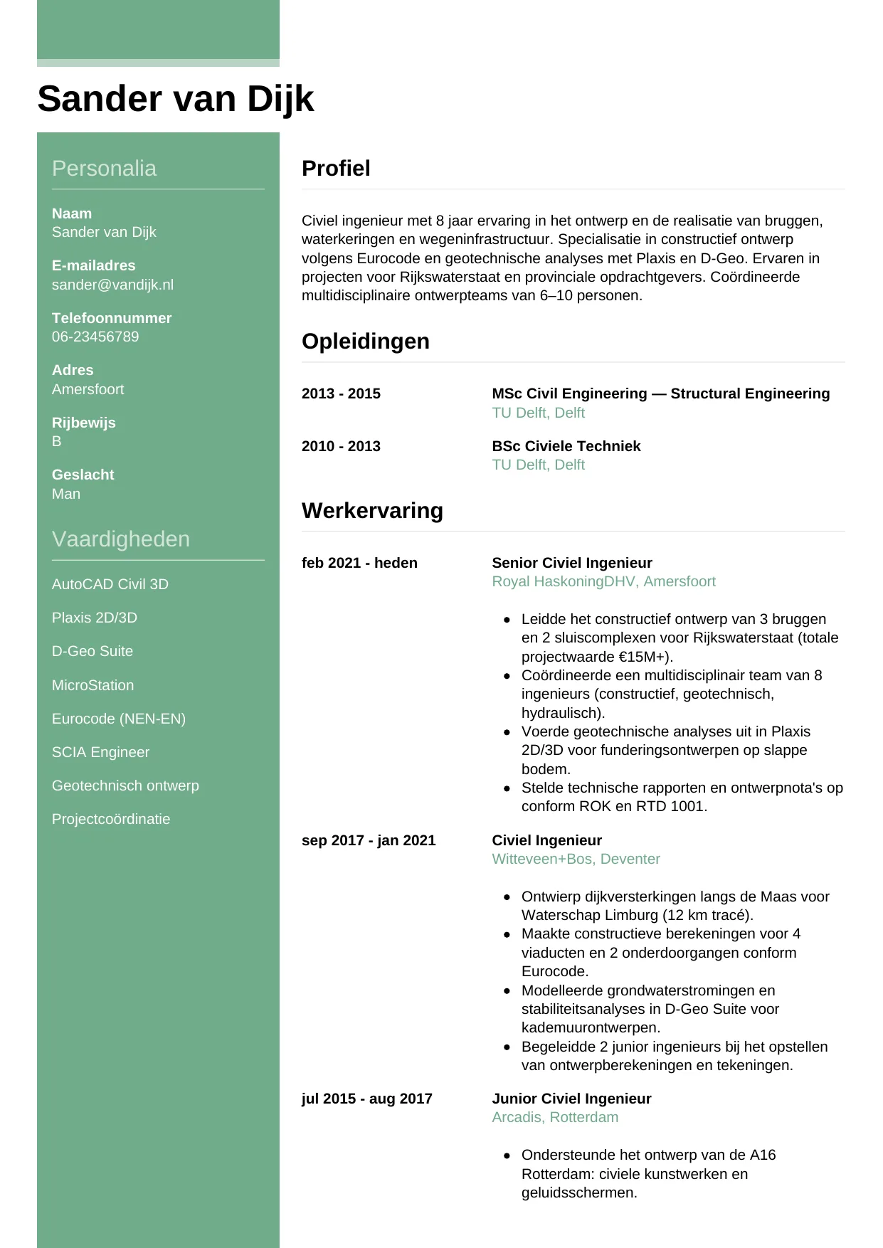 CV Casual voor civiel ingenieur
