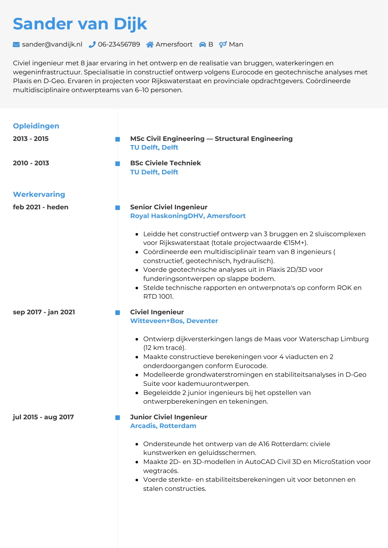 CV Chrono voor civiel ingenieur