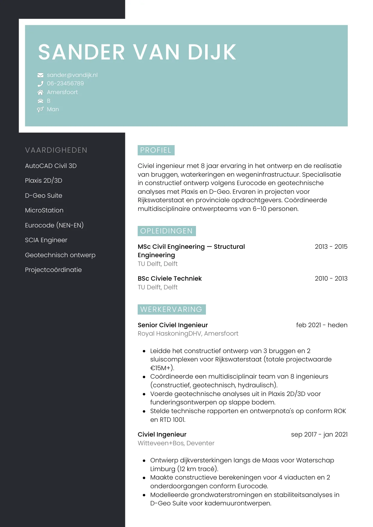 CV Elegant voor civiel ingenieur