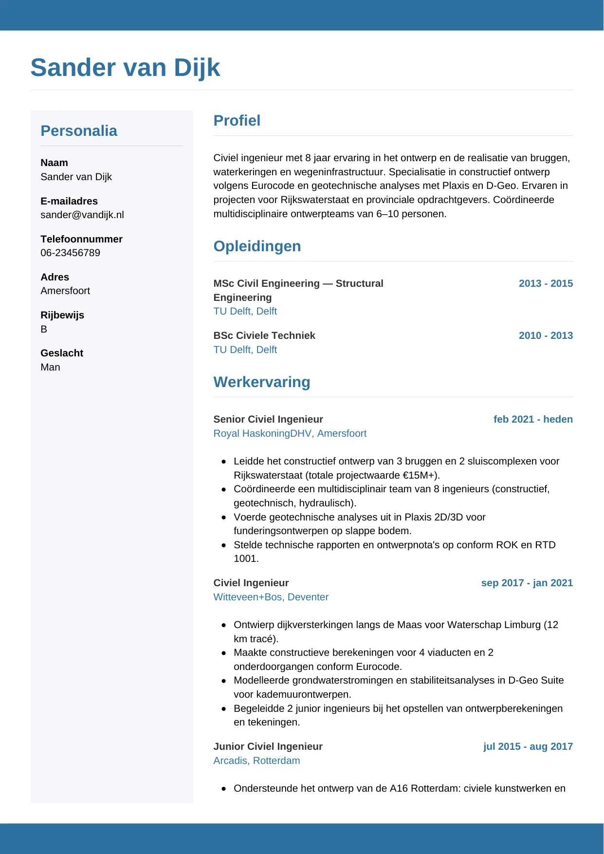 CV Horizontaal voor civiel ingenieur