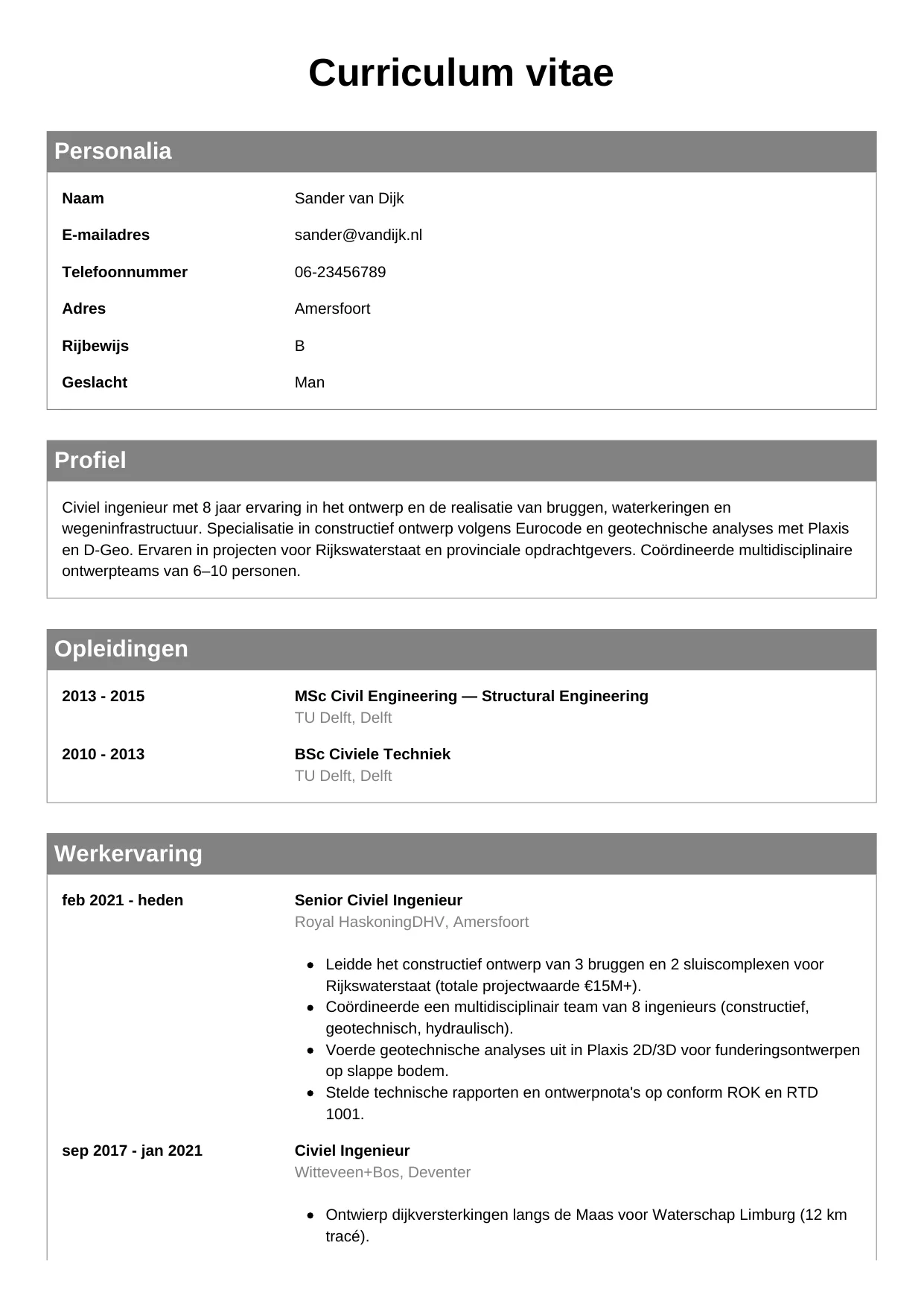 CV Klassiek voor civiel ingenieur