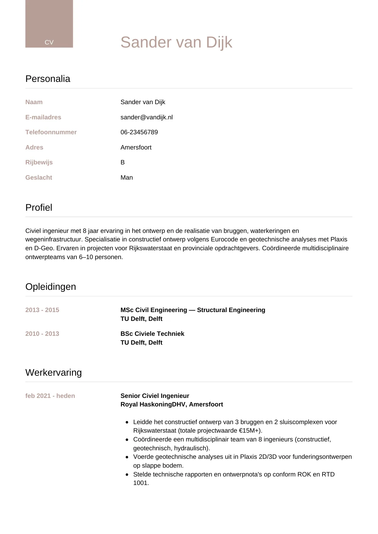 CV Luxe voor civiel ingenieur