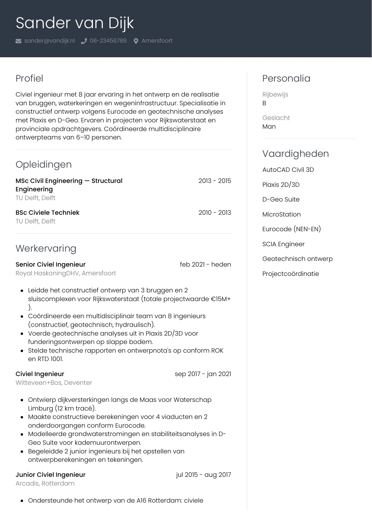CV Professioneel voor civiel ingenieur