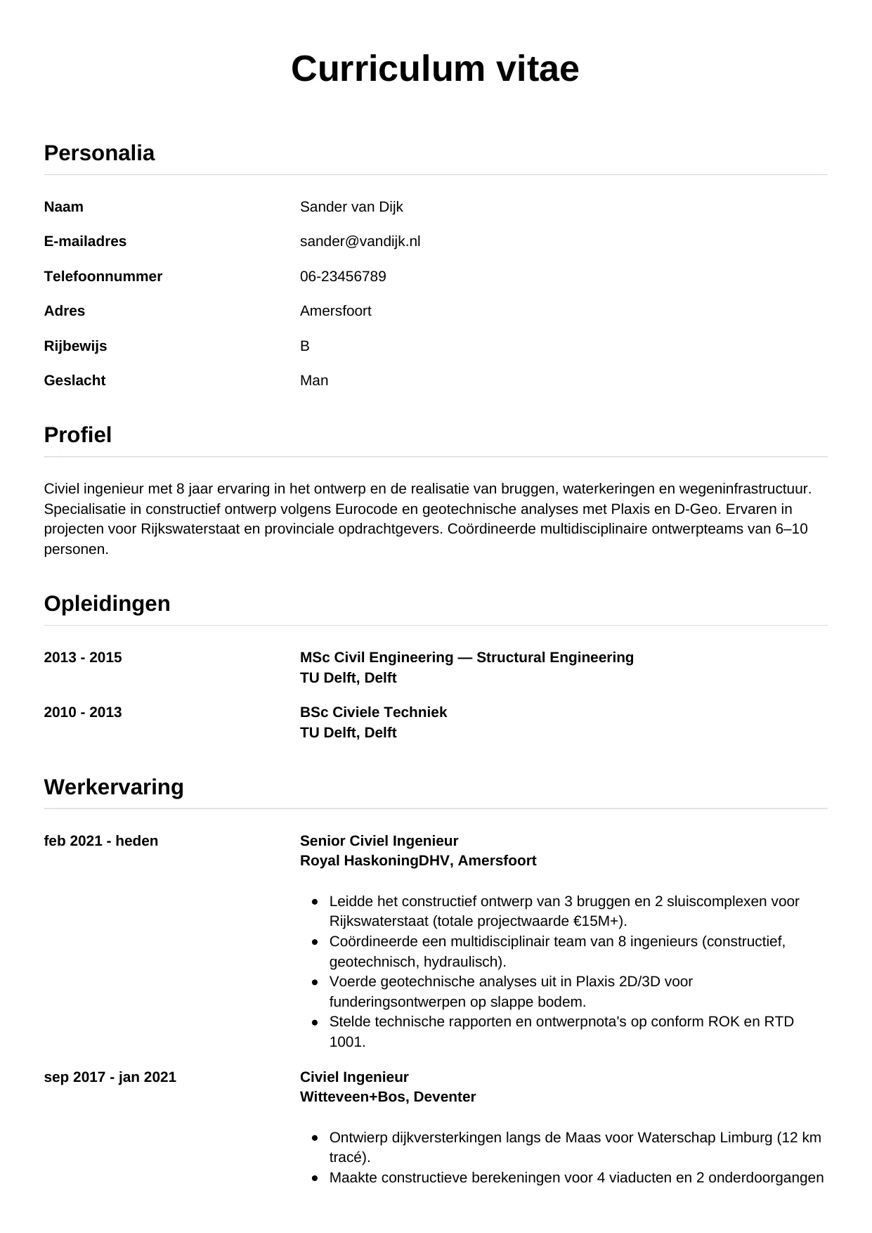 CV Simpel voor civiel ingenieur
