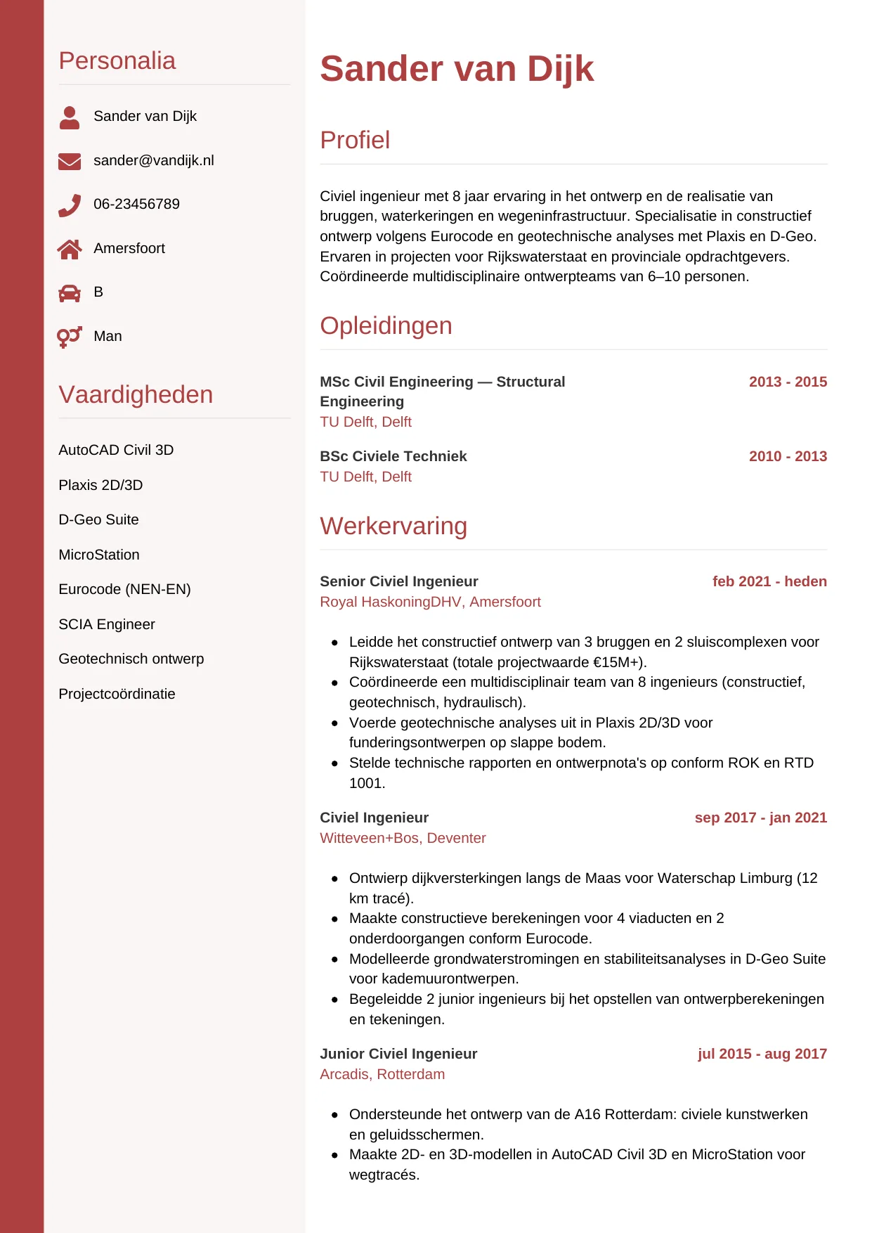CV Verticaal voor civiel ingenieur