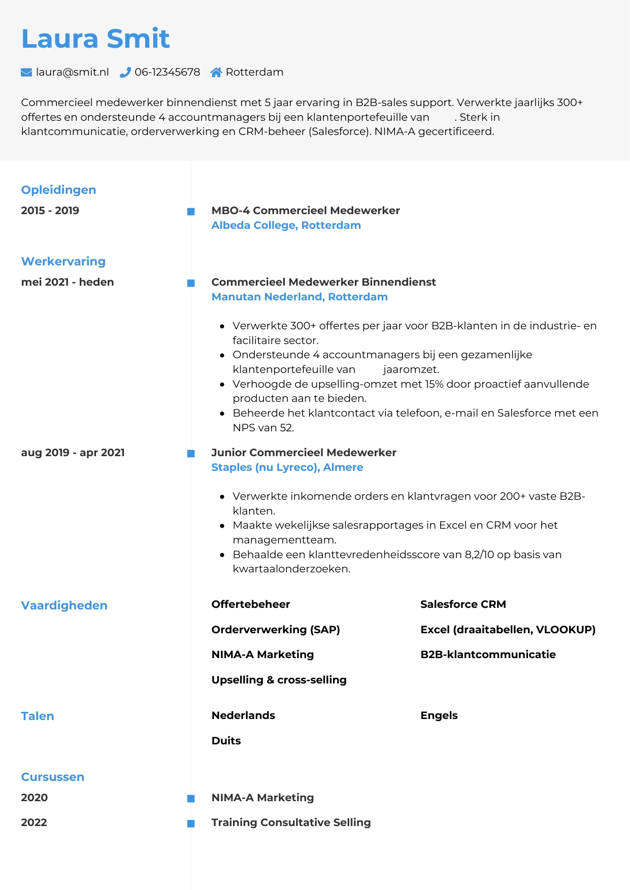 CV Chrono voor commercieel medewerker