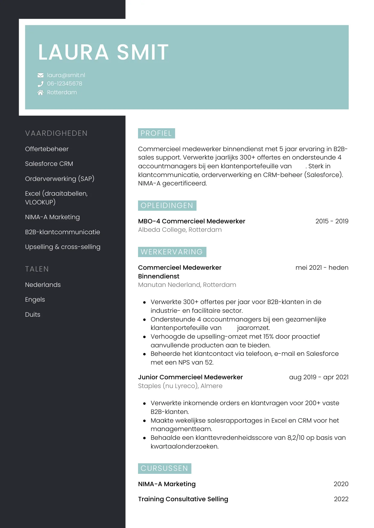CV Elegant voor commercieel medewerker