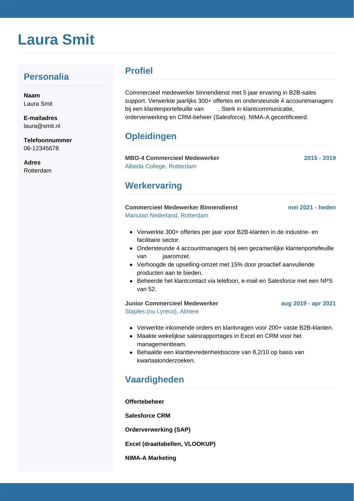 CV Horizontaal voor commercieel medewerker