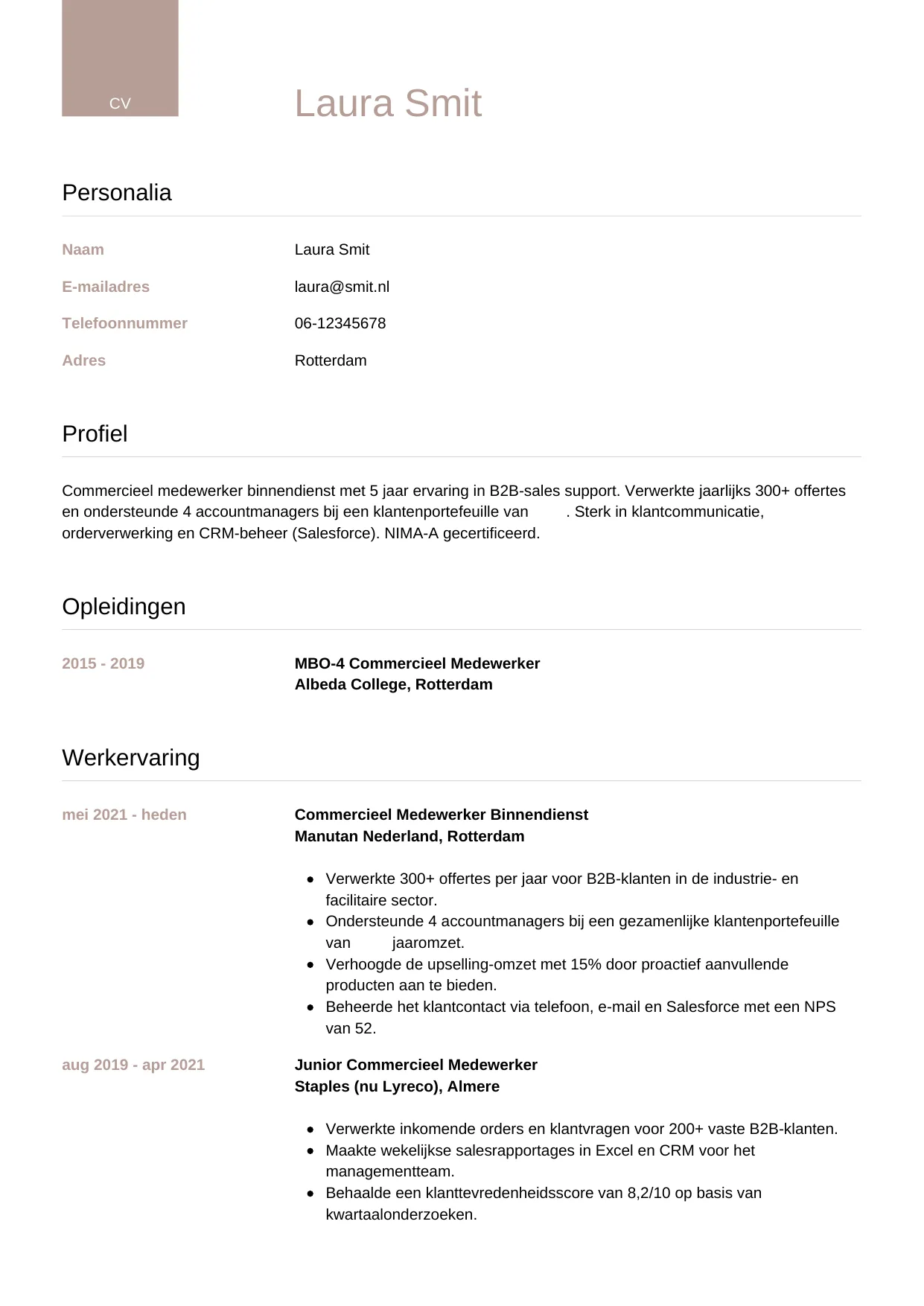 CV Luxe voor commercieel medewerker
