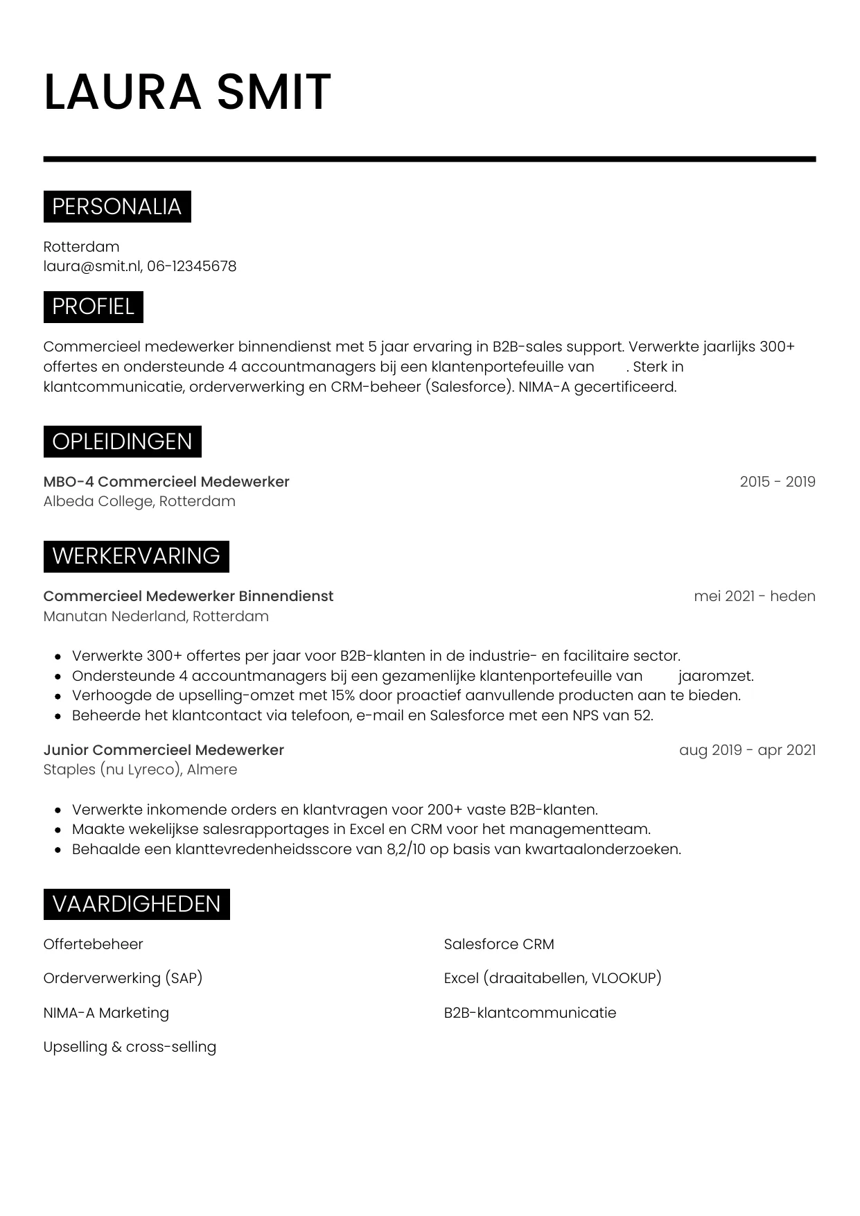 CV Metro voor commercieel medewerker