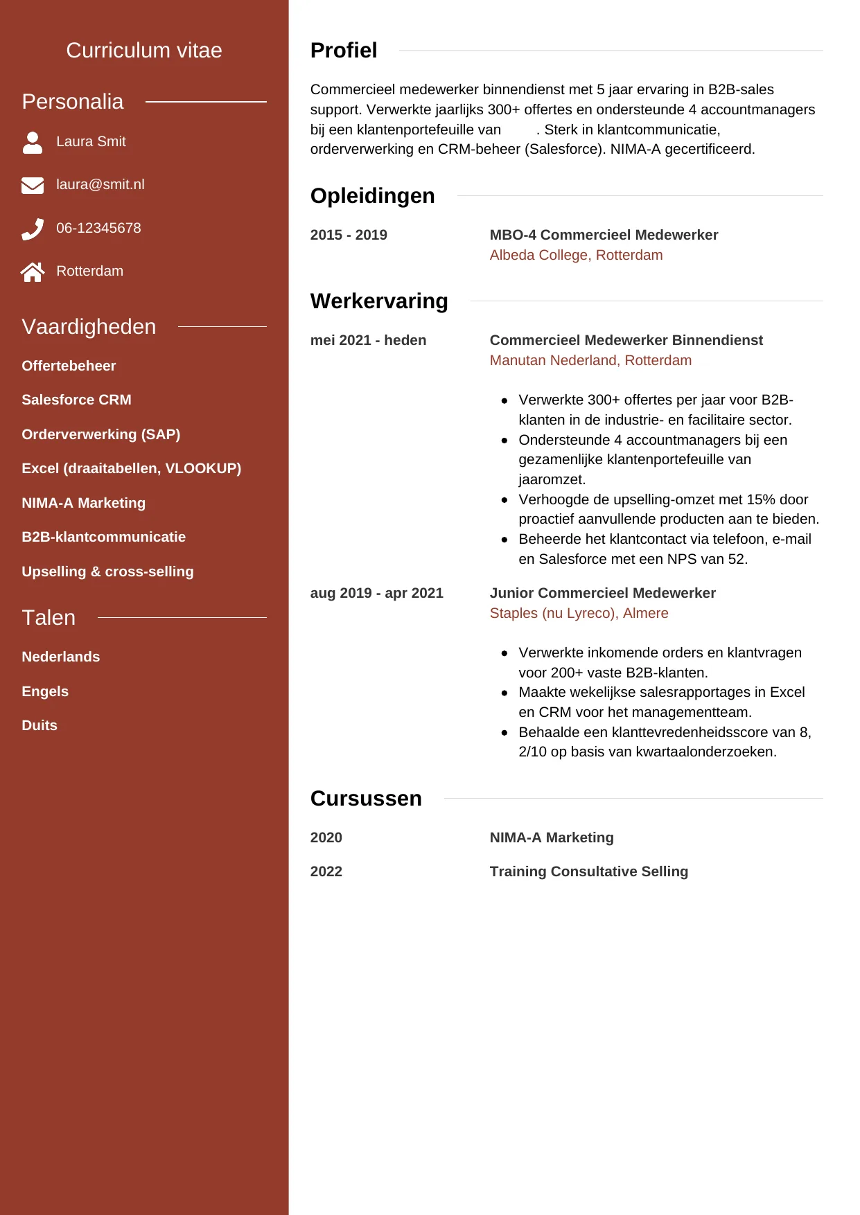 CV Modern voor commercieel medewerker