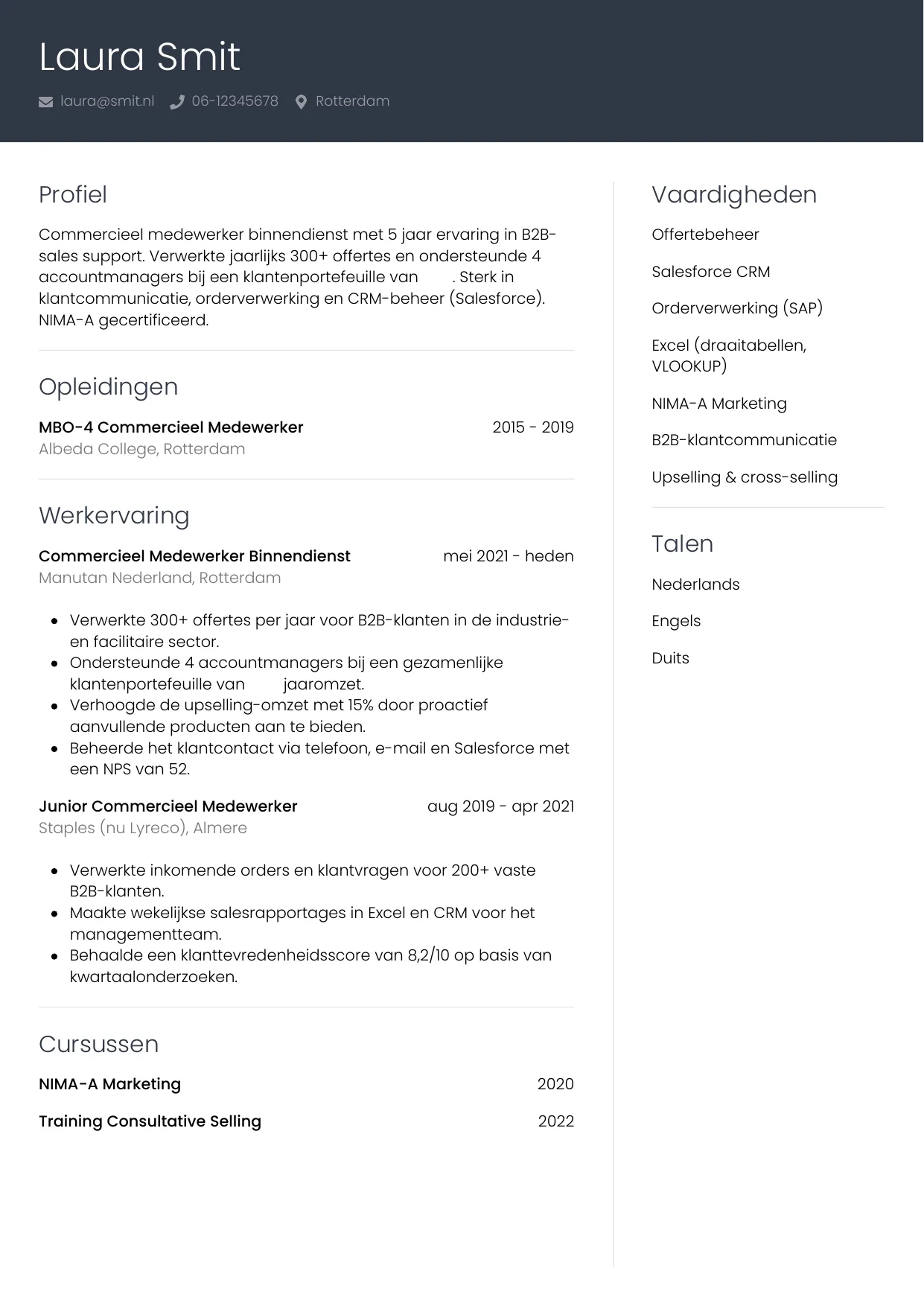 CV Professioneel voor commercieel medewerker