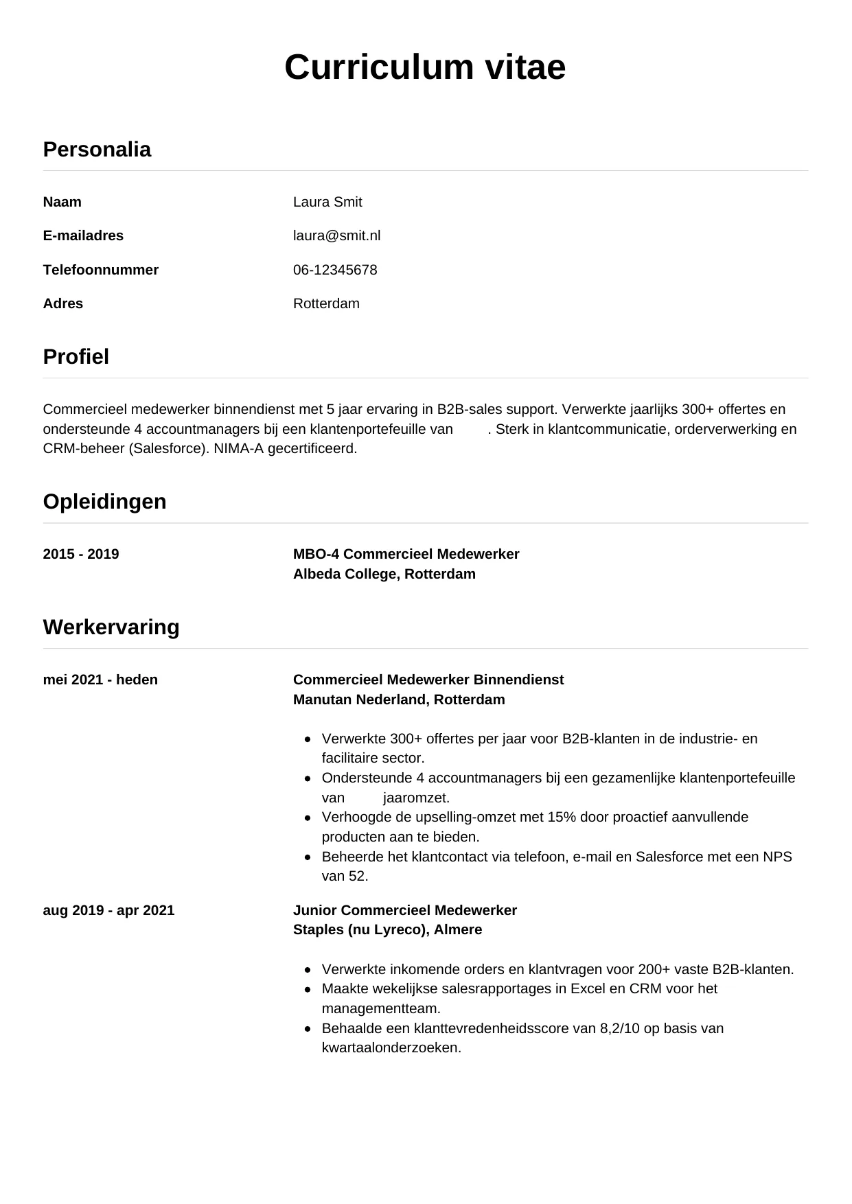 CV Simpel voor commercieel medewerker
