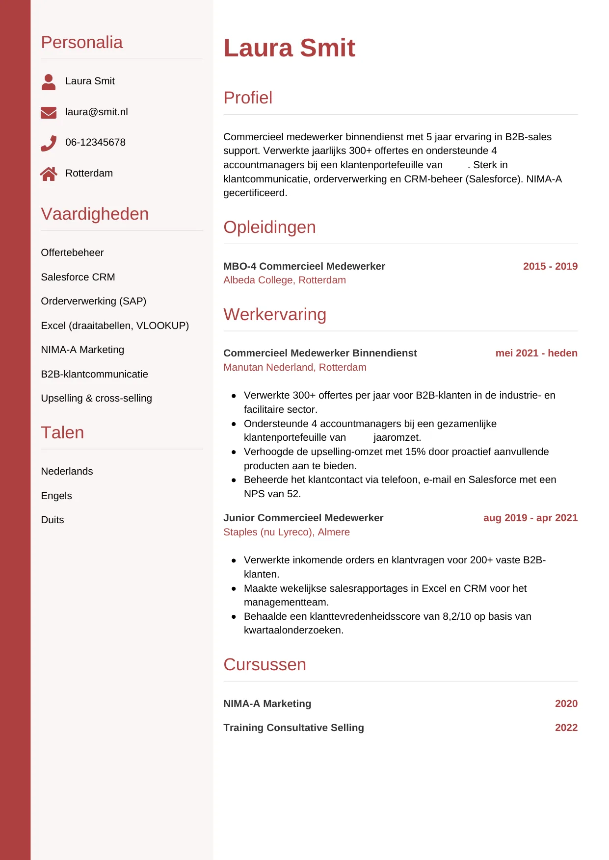 CV Verticaal voor commercieel medewerker