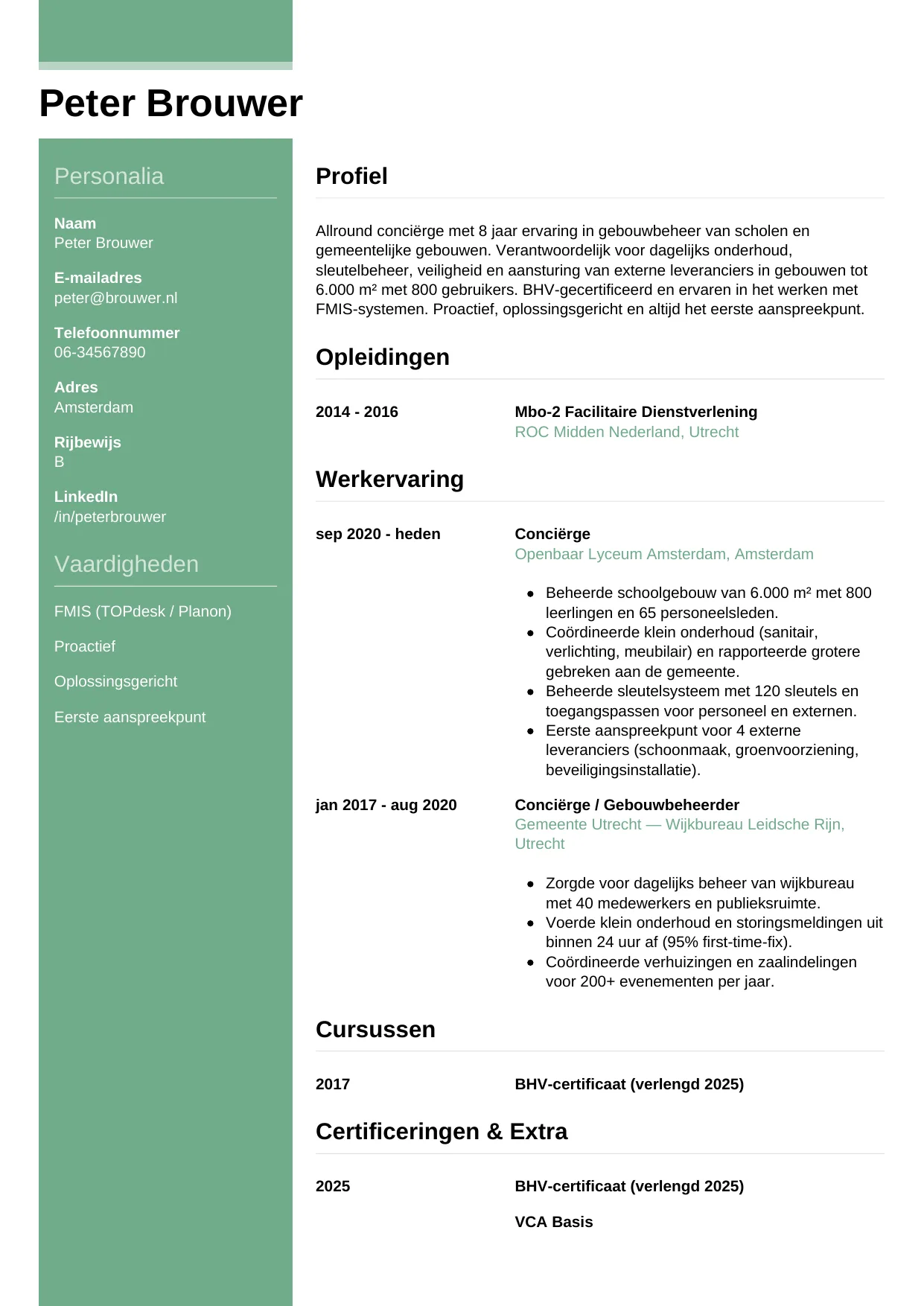 CV Casual voor conciërge