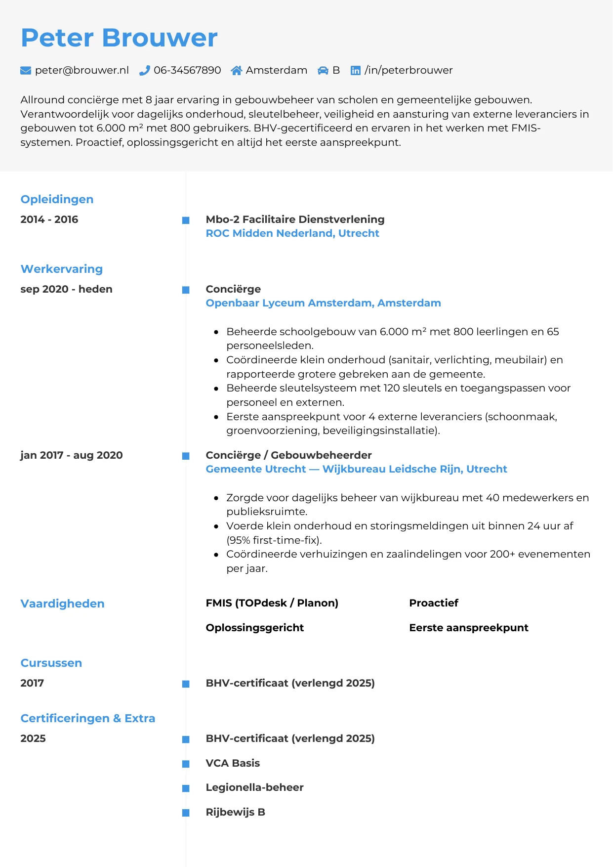 CV Chrono voor conciërge