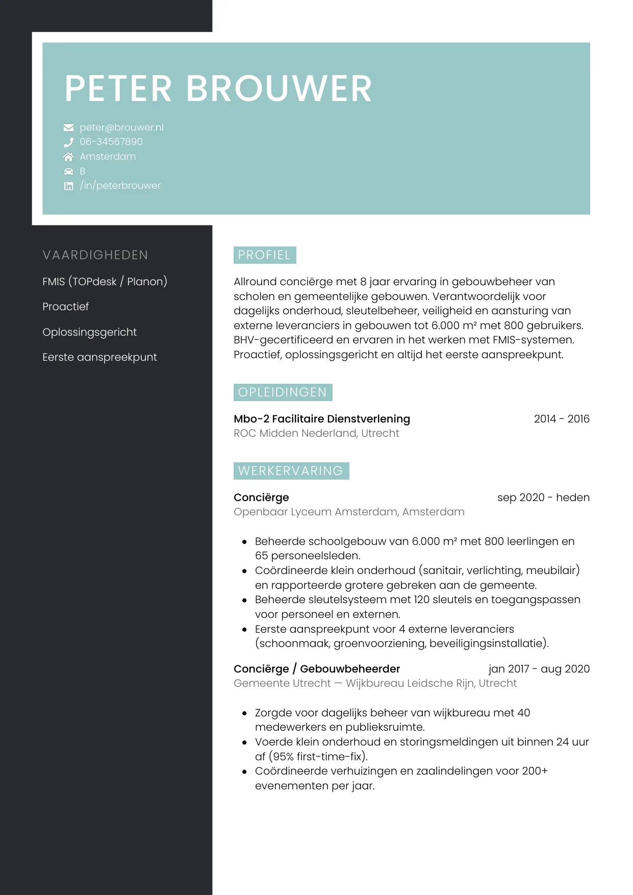 CV Elegant voor conciërge