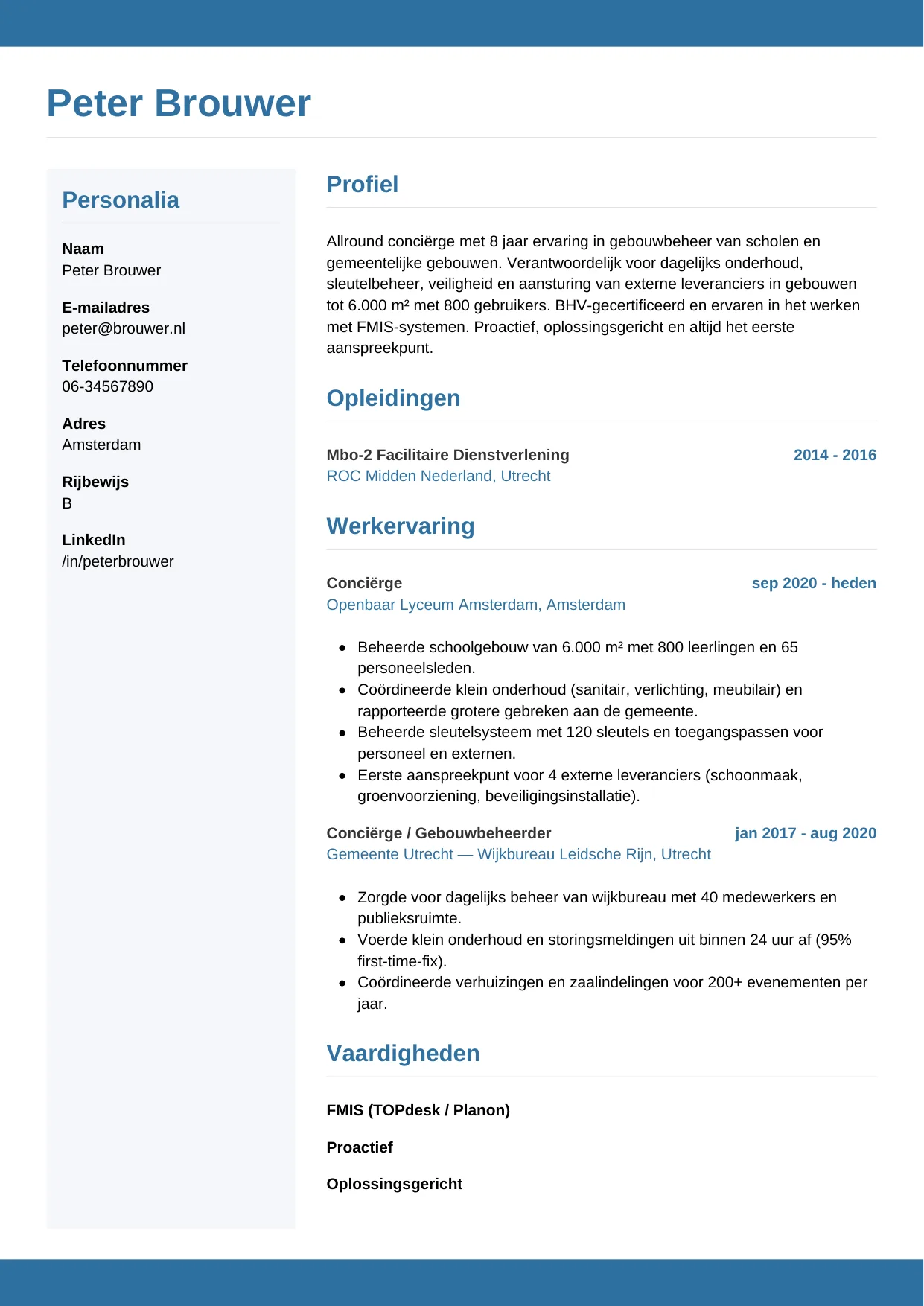CV Horizontaal voor conciërge