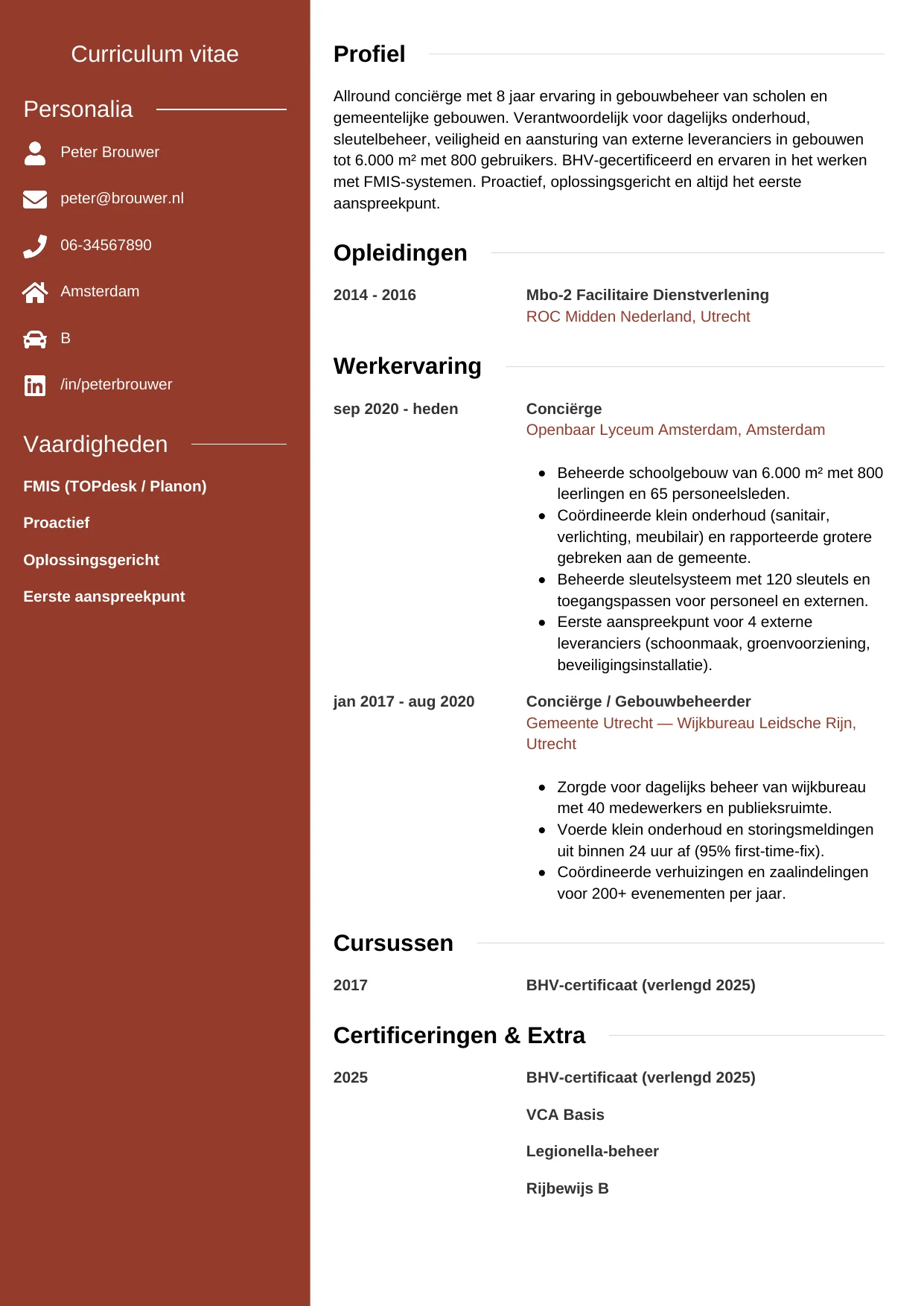 CV Modern voor conciërge