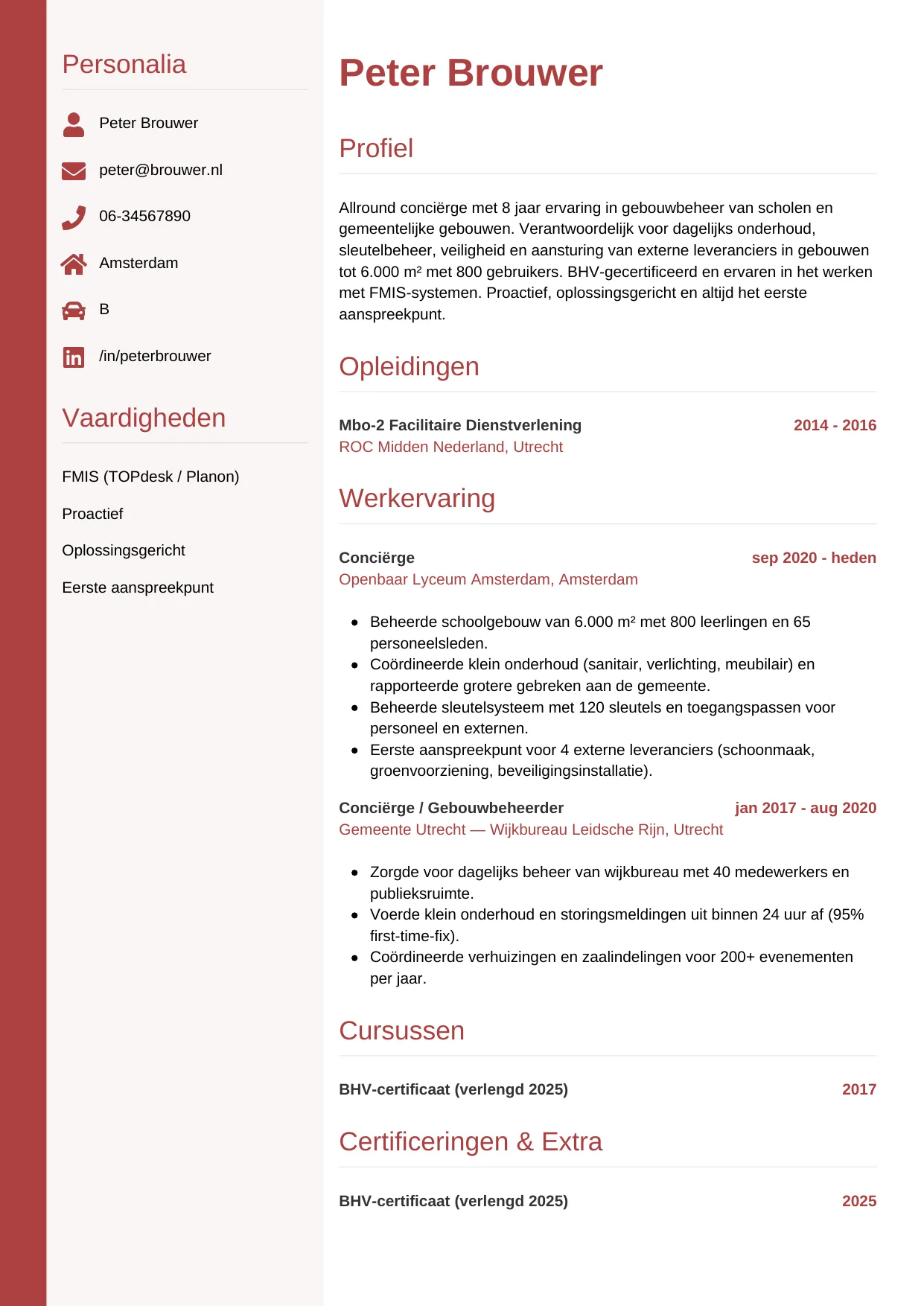 CV Verticaal voor conciërge