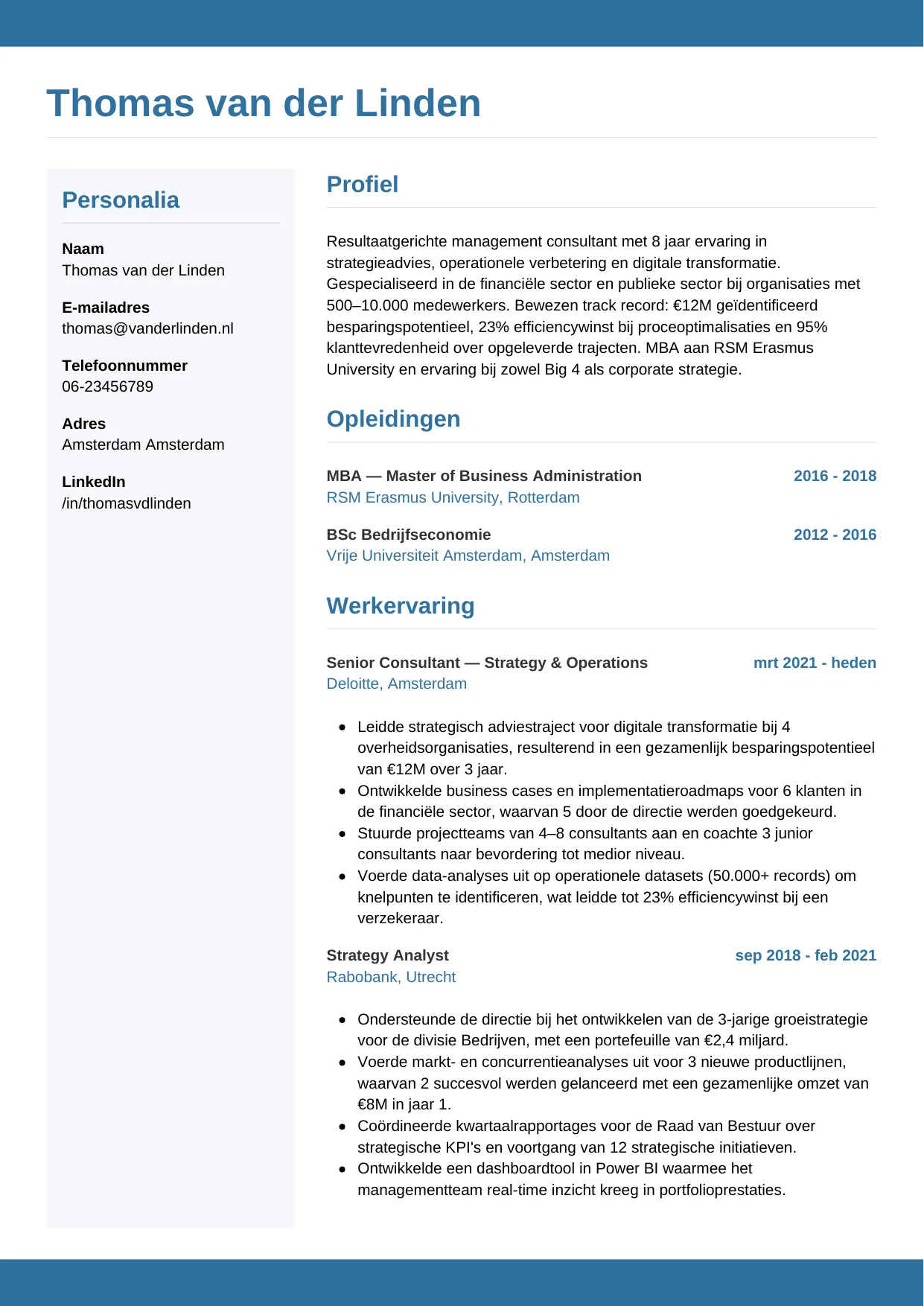 CV Horizontaal voor consultant