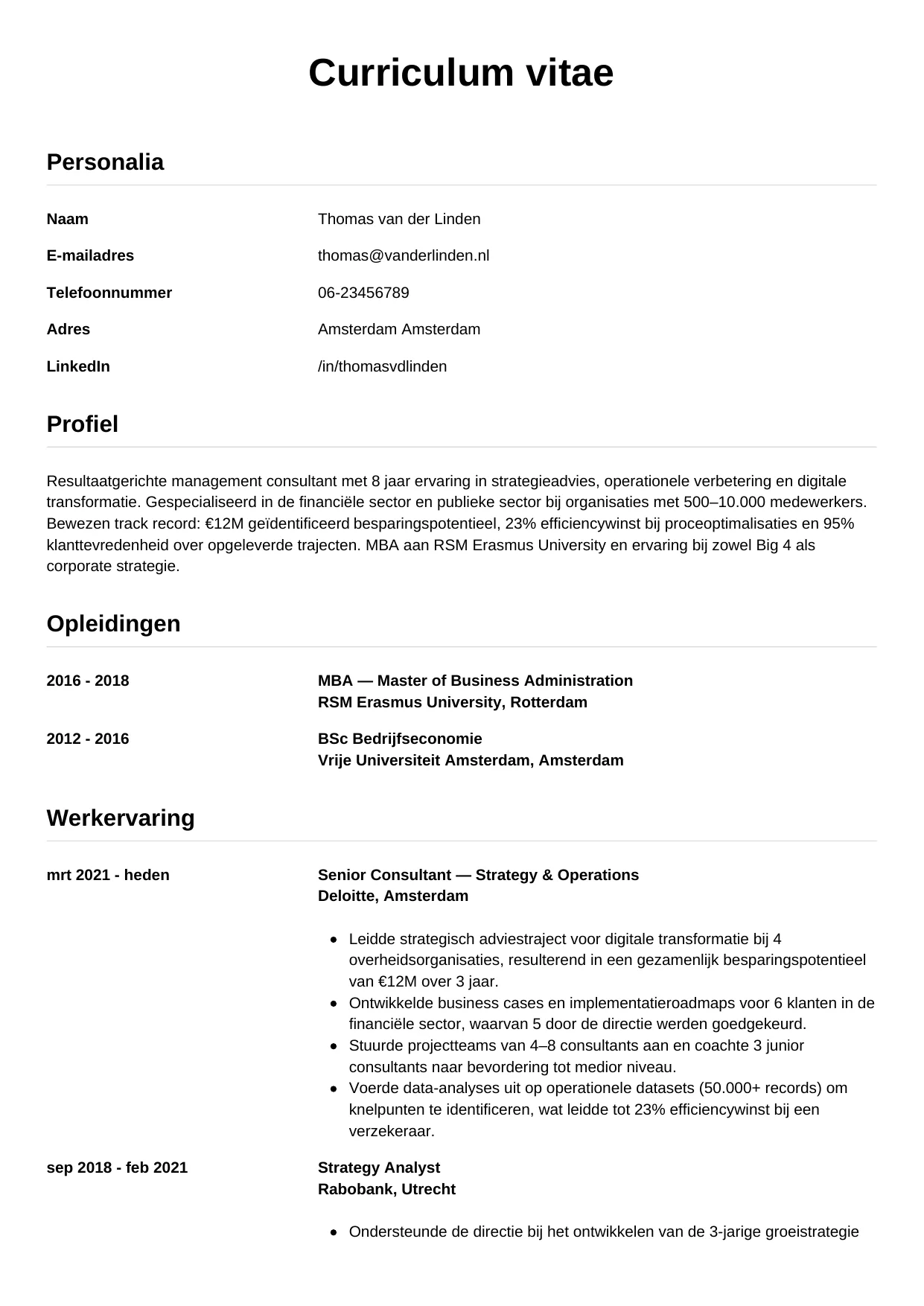 CV Simpel voor consultant
