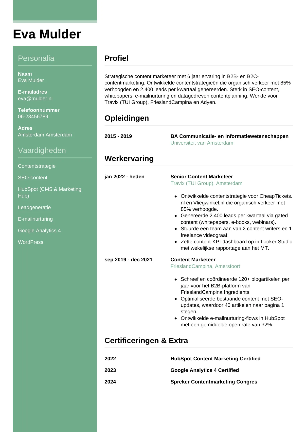 CV Casual voor content marketeer