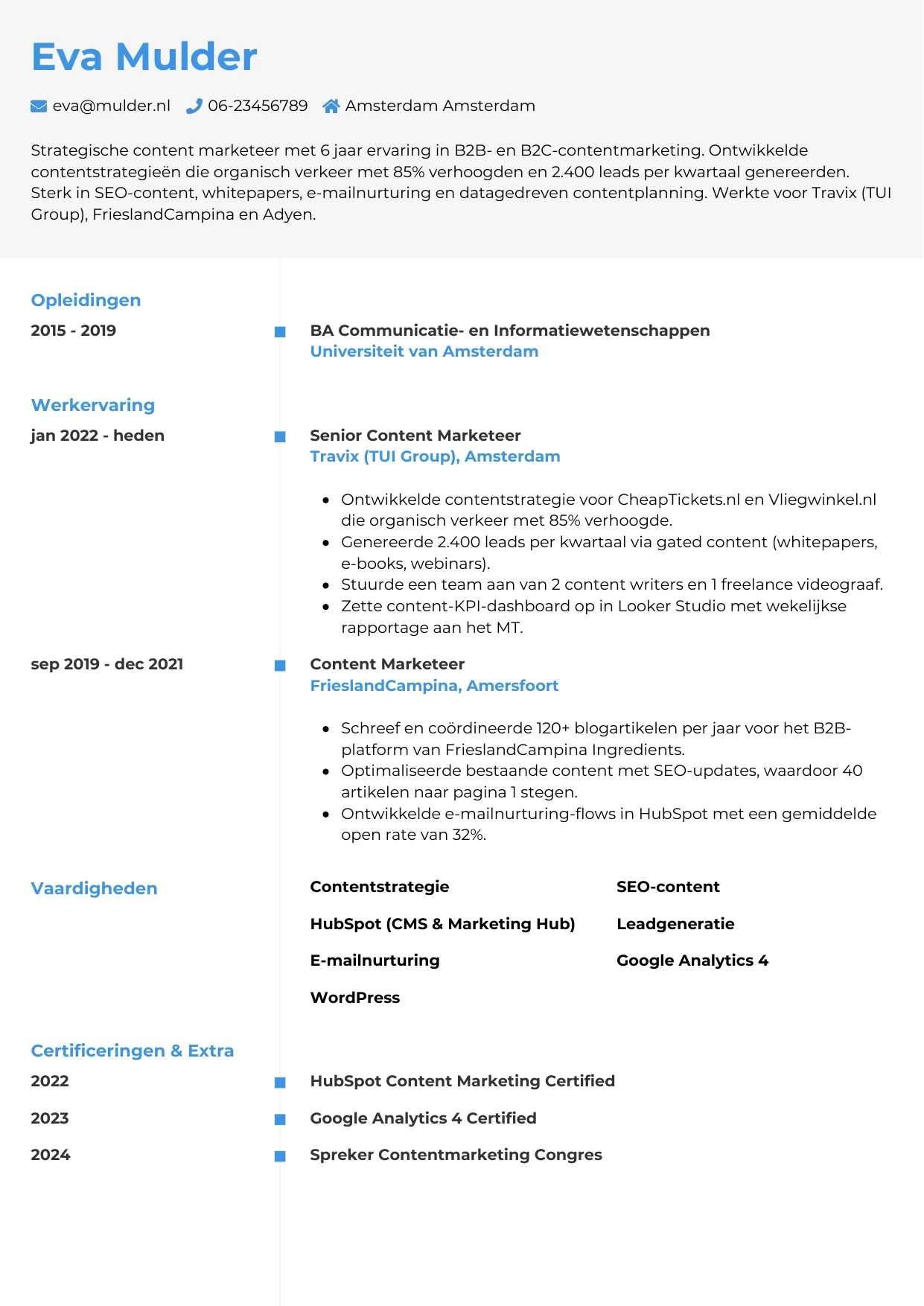 CV Chrono voor content marketeer