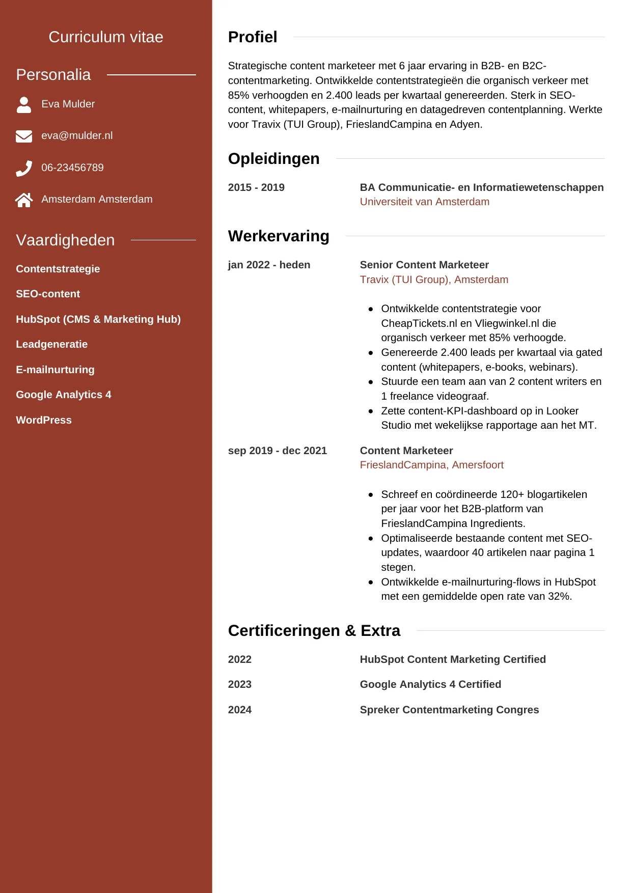 CV Modern voor content marketeer