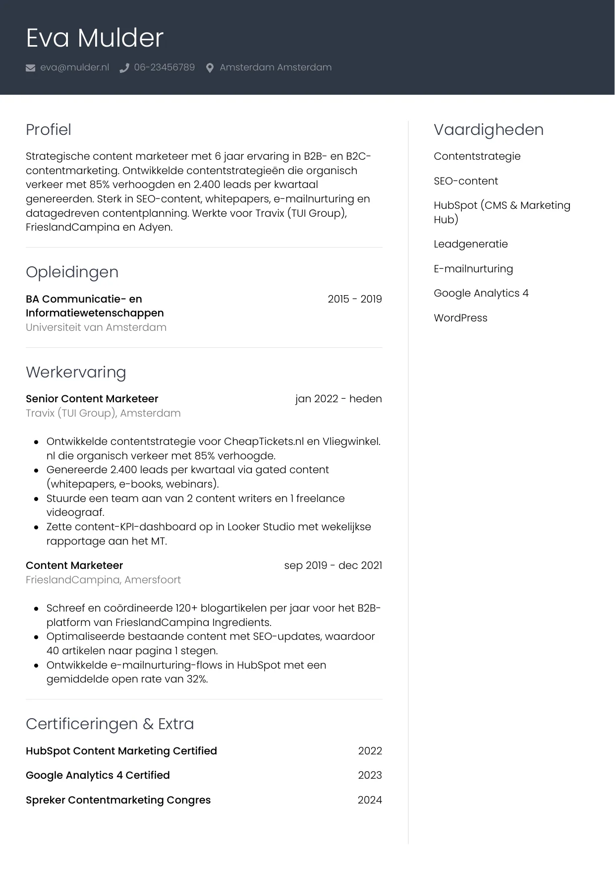 CV Professioneel voor content marketeer