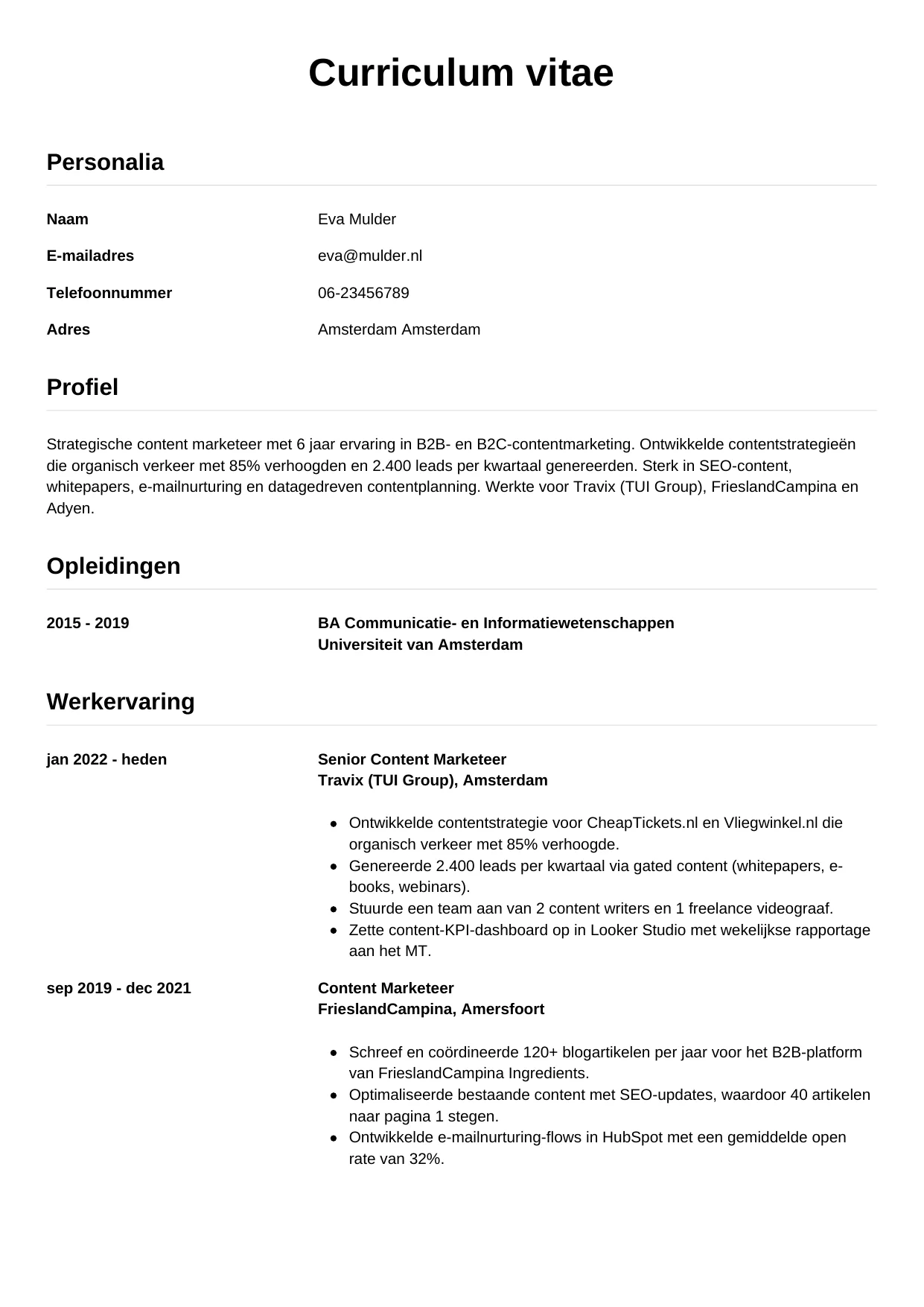 CV Simpel voor content marketeer