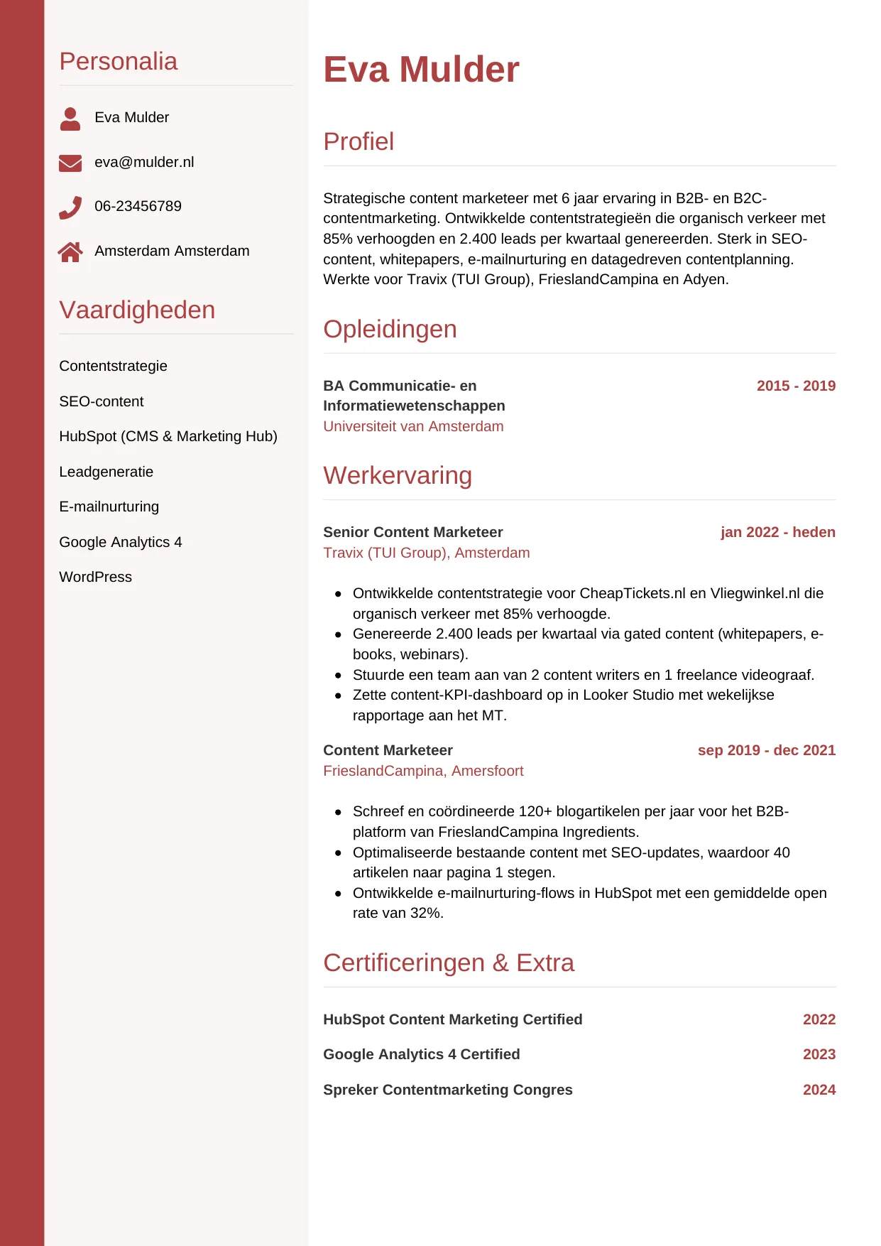 CV Verticaal voor content marketeer