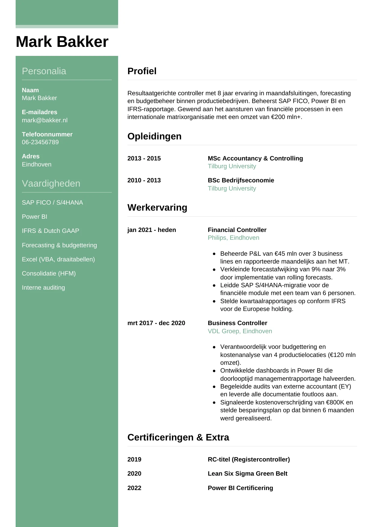 CV Casual voor controller