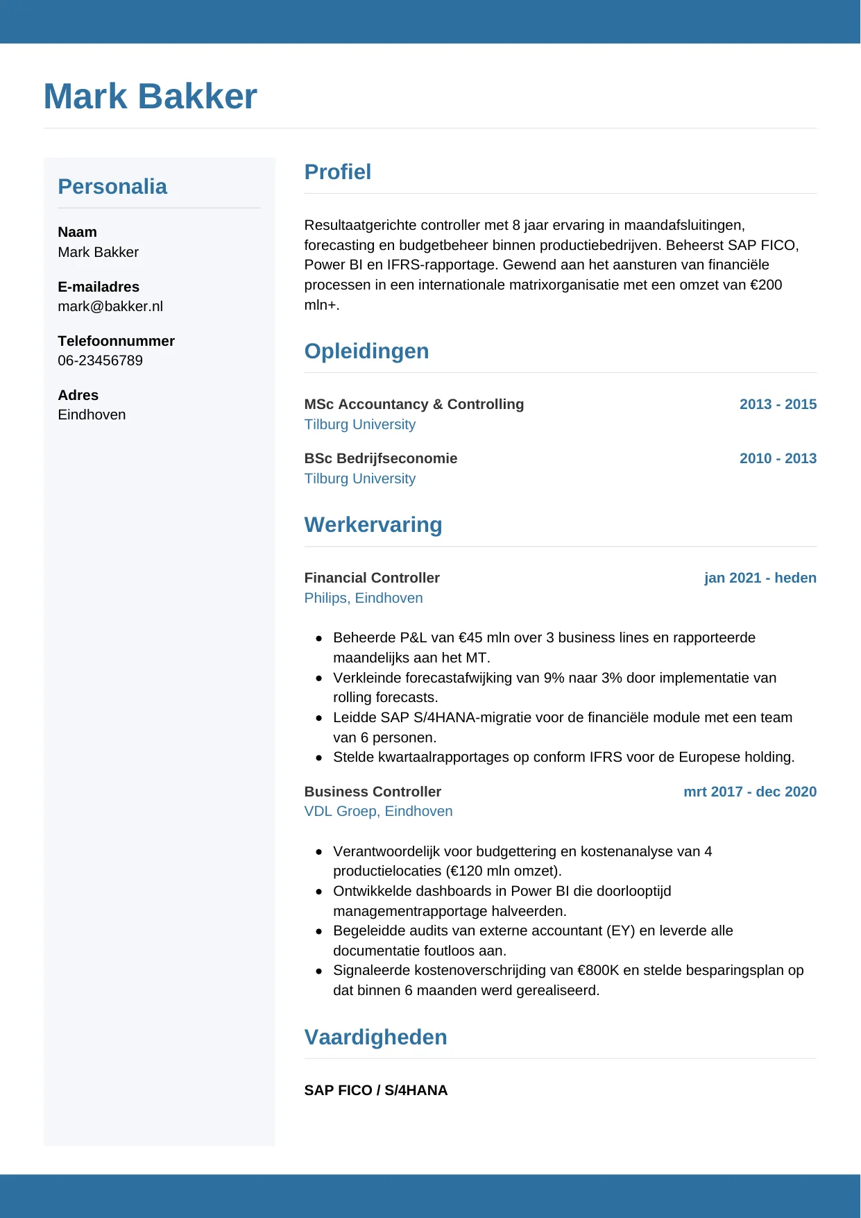 CV Horizontaal voor controller