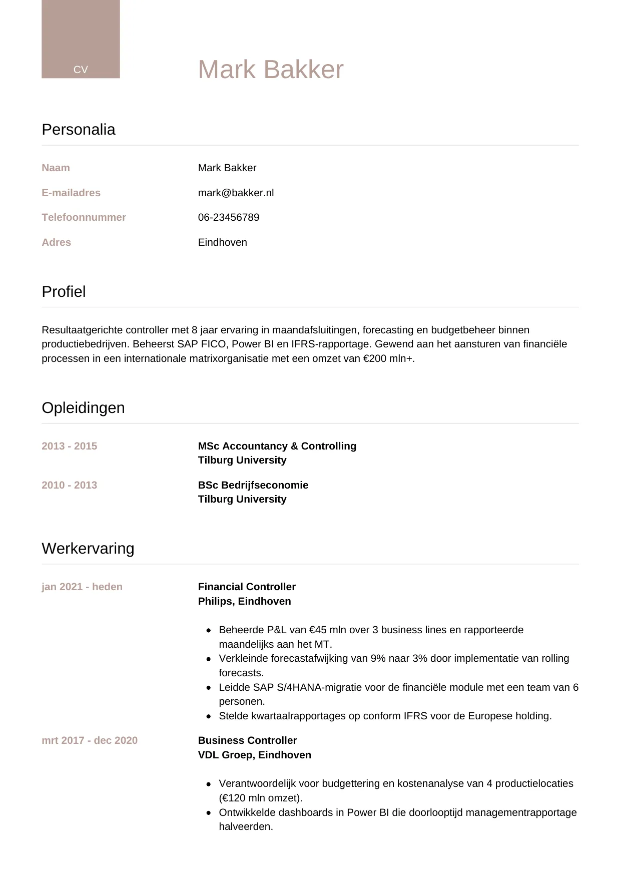 CV Luxe voor controller