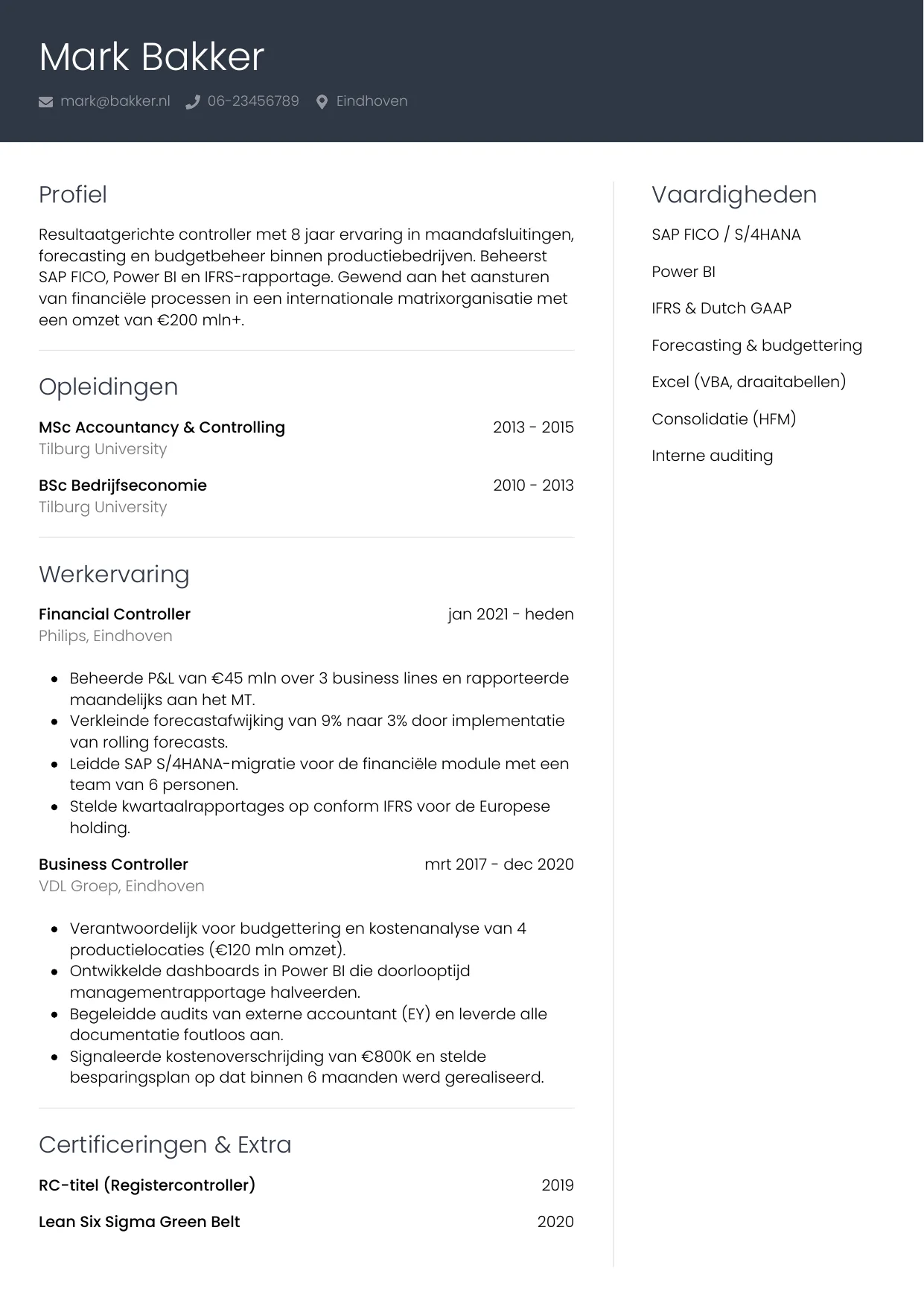 CV Professioneel voor controller
