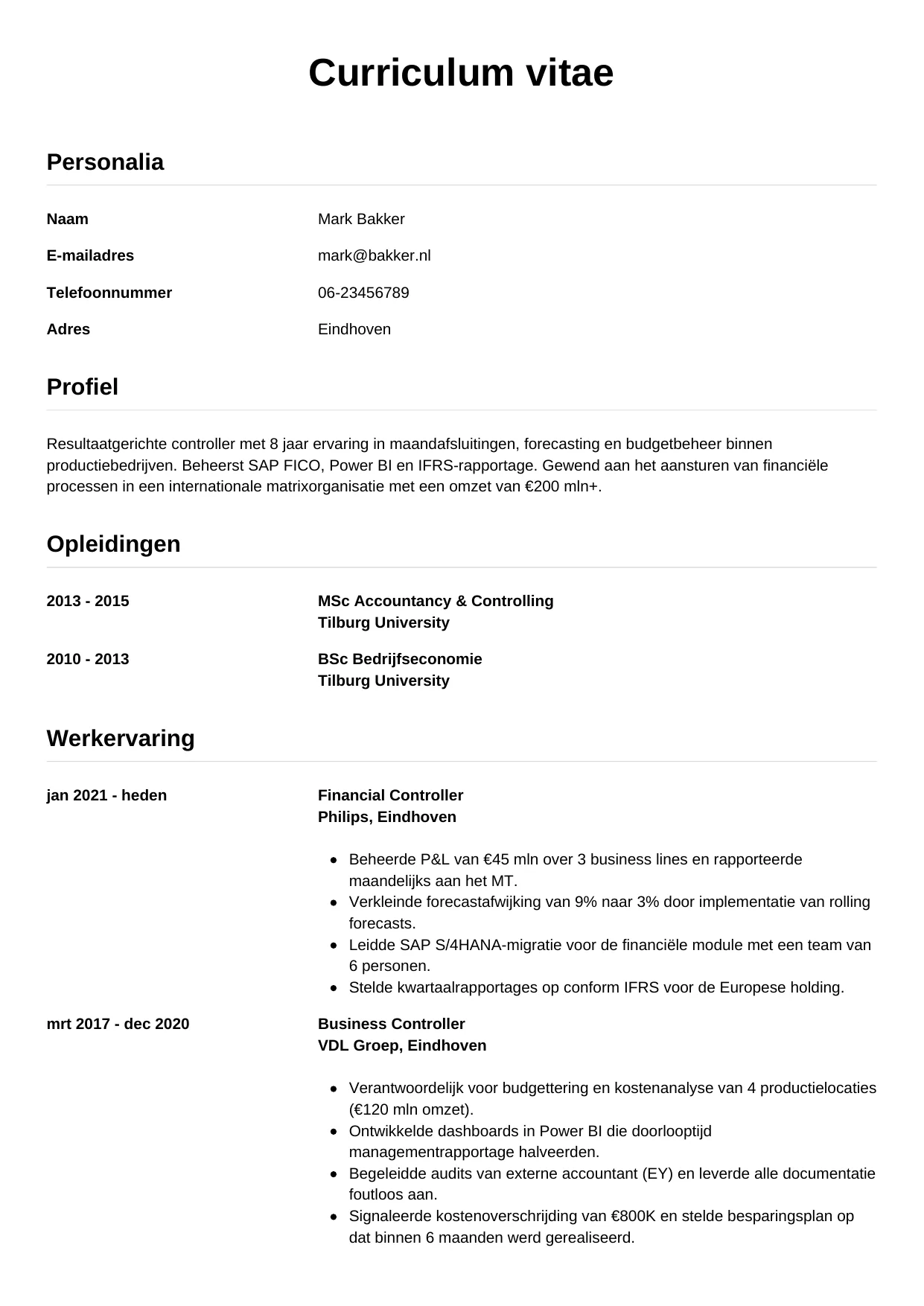 CV Simpel voor controller
